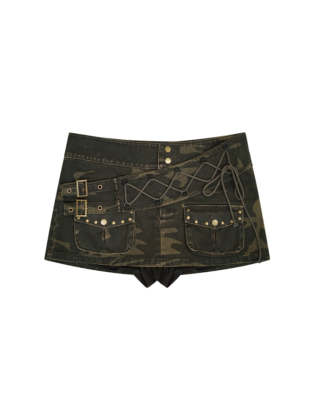 CestNous｜Women's Washed Studded Camouflage Mini Skirt - PSYLOS 1, CestNous｜Women's Washed Studded Camouflage Mini Skirt, Shorts, CestNous, PSYLOS 1