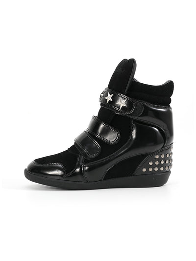 noEmosen | Patent Leather Retro Studded Wedge Heels