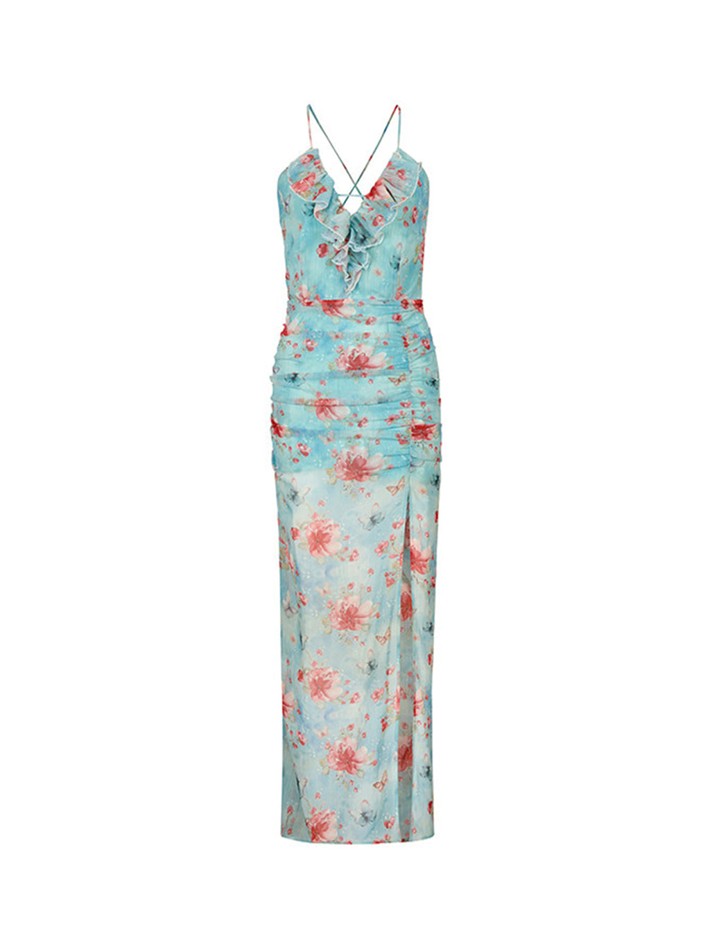 floral print high slit dress Taylor Satin Floral High-Slit Dress