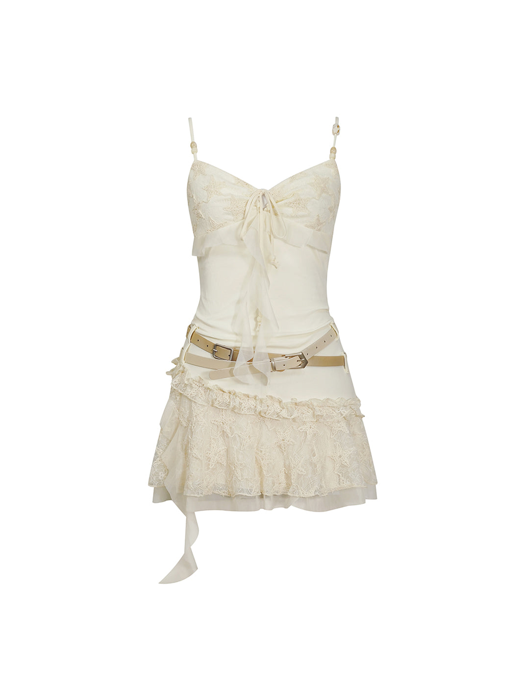 CestNous｜Ruffled Mesh Strap Dress with Belt-White - PSYLOS 1, CestNous｜Ruffled Mesh Strap Dress with Belt-White, Dress, CestNous, PSYLOS 1