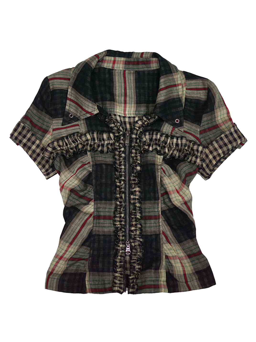 CestNous｜Ruffled Studded Gothic Crop Shirt-Black - PSYLOS 1, CestNous｜Ruffled Studded Gothic Crop Shirt-Black, Shirts, CestNous, PSYLOS 1