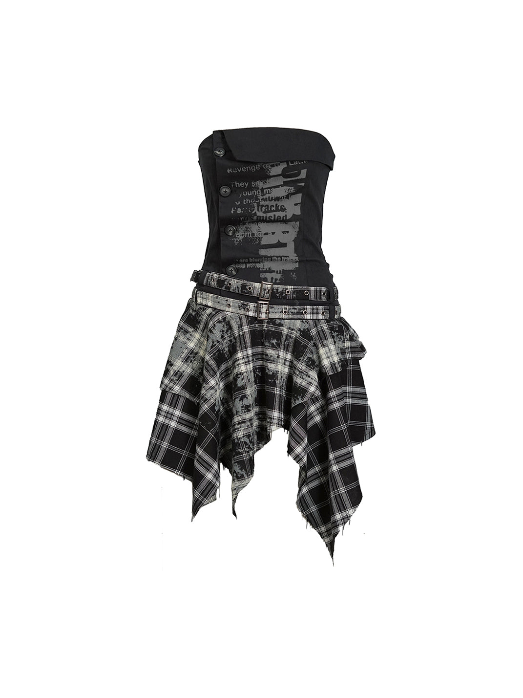 CestNous｜Women's Graffiti Patchwork Plaid Dress-Black - PSYLOS 1, CestNous｜Women's Graffiti Patchwork Plaid Dress-Black, Dress, CestNous, PSYLOS 1
