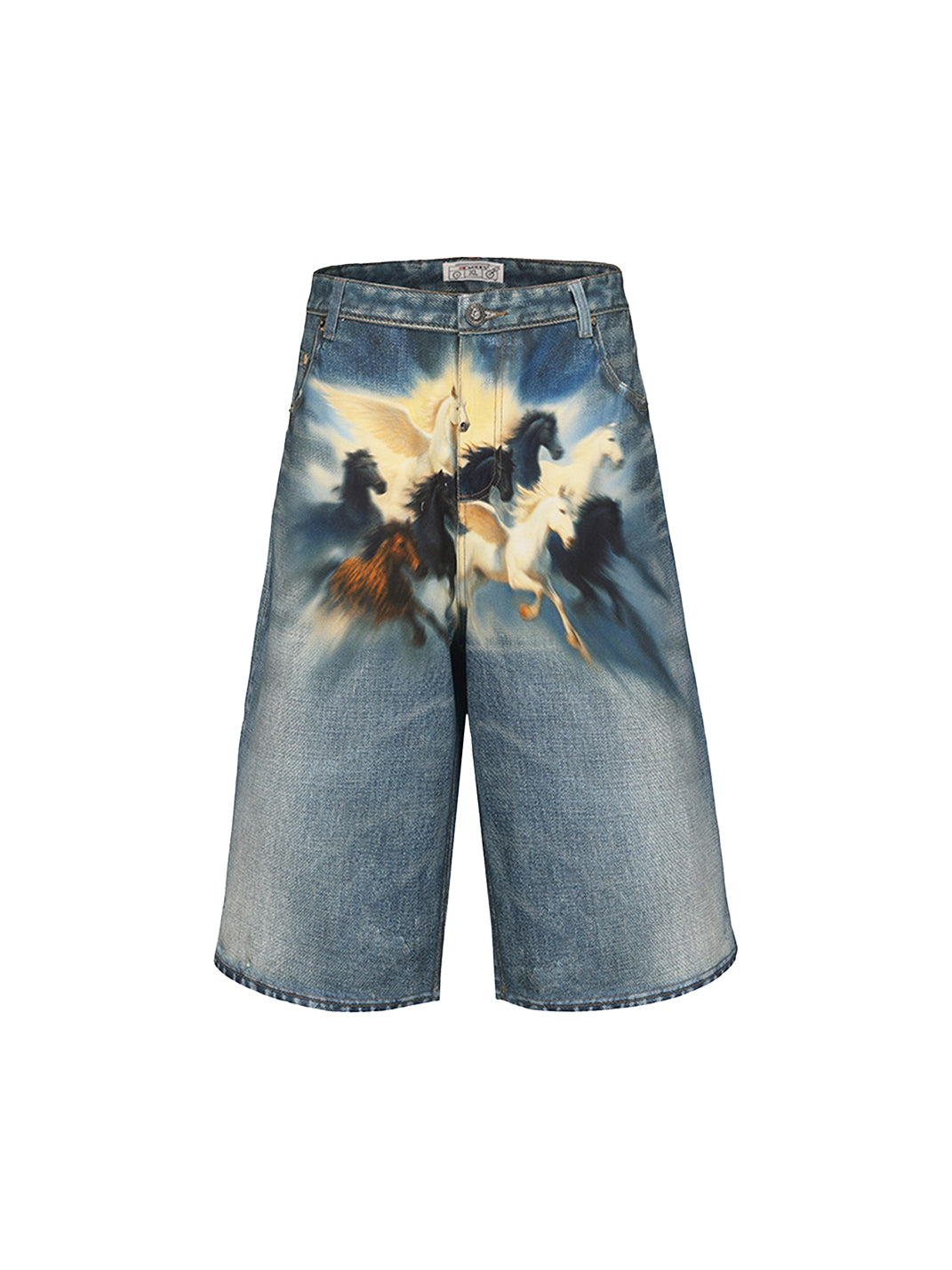 DND4DES | Oil Painting Horse Print Shorts - PSYLOS 1, DND4DES | Oil Painting Horse Print Shorts, Denim Shorts, DND4DES•JAPAN, PSYLOS 1