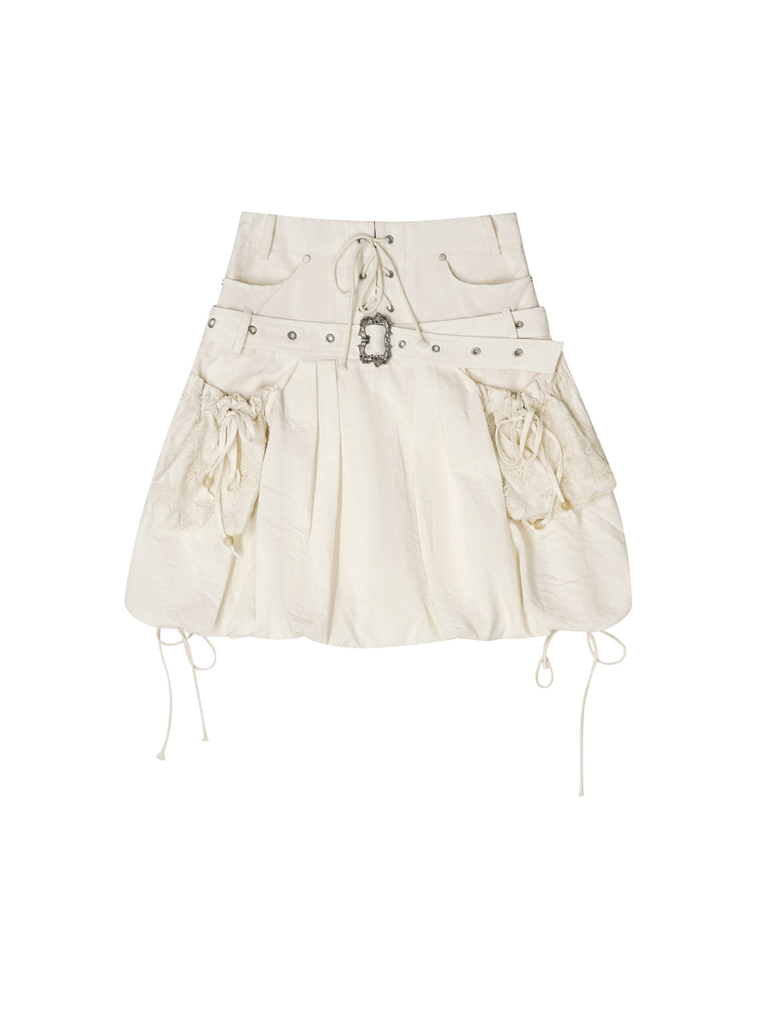 CestNous｜High Waist Studded Cargo Bubble Skirt-White - PSYLOS 1, CestNous｜High Waist Studded Cargo Bubble Skirt-White, Skirt, CestNous, PSYLOS 1