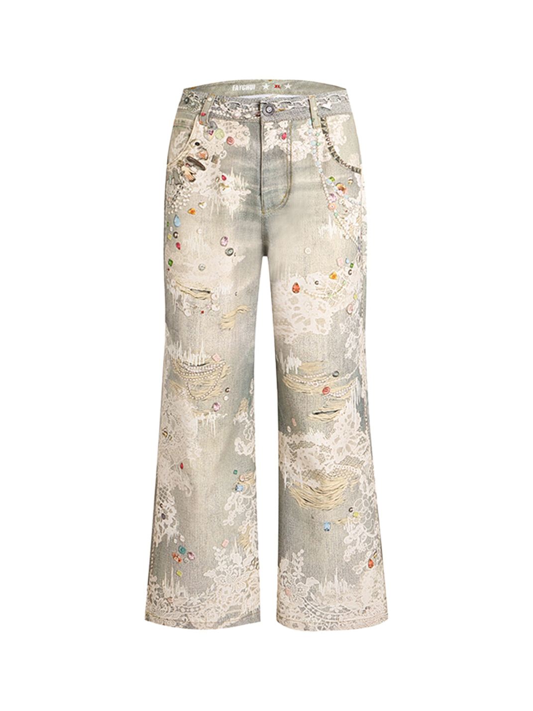 DND4DES | Lace Pattern Straight Flared Jeans - PSYLOS 1, DND4DES | Lace Pattern Straight Flared Jeans, Jeans, DND4DES•JAPAN, PSYLOS 1