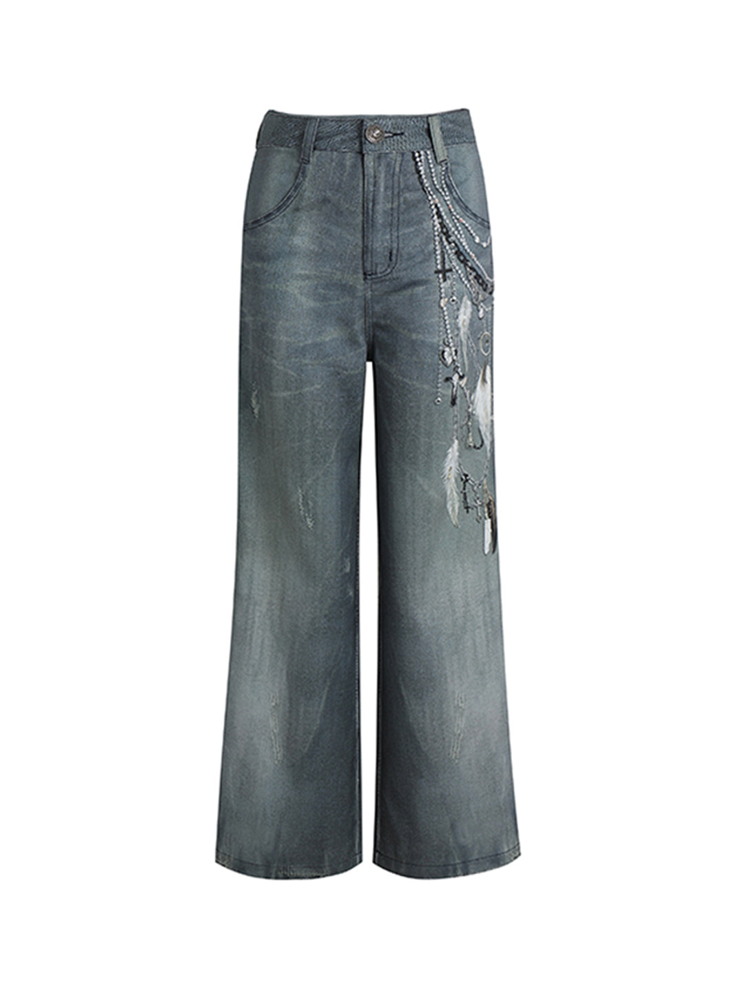 DND4DES | 3D Pearl Print Washed Flared Jeans - PSYLOS 1, DND4DES | 3D Pearl Print Washed Flared Jeans, Jeans, DND4DES•JAPAN, PSYLOS 1