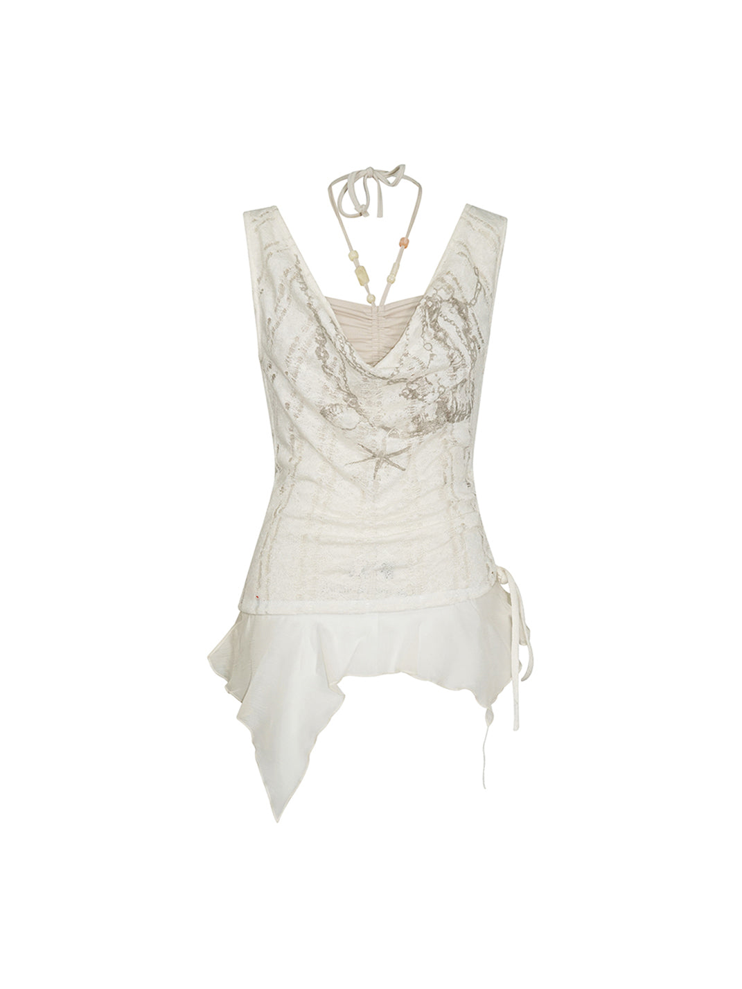 CestNous｜Beaded Chiffon Cutout Cowl Neck Top-White - PSYLOS 1, CestNous｜Beaded Chiffon Cutout Cowl Neck Top-White, Blouses, CestNous, PSYLOS 1