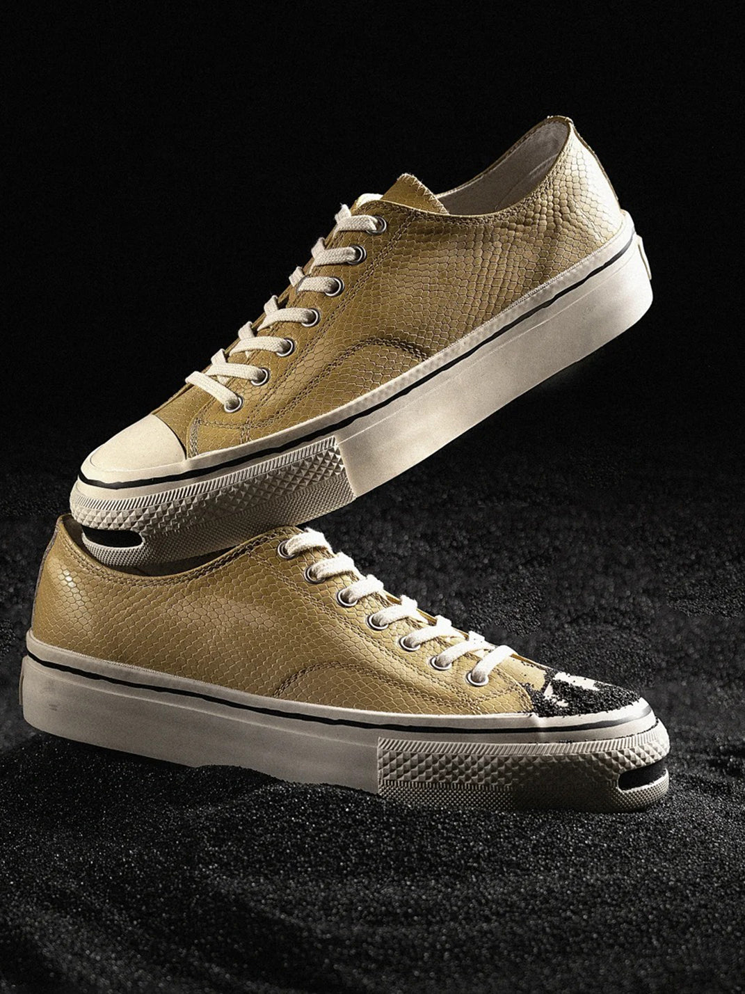 T/C MADE│030 Snake-Pattern Cowhide Low-Top Smiley Canvas Sneakers-Yellow - PSYLOS 1, T/C MADE│030 Snake-Pattern Cowhide Low-Top Smiley Canvas Sneakers-Yellow, Canvas Sneakers, T/C MADE, PSYLOS 1