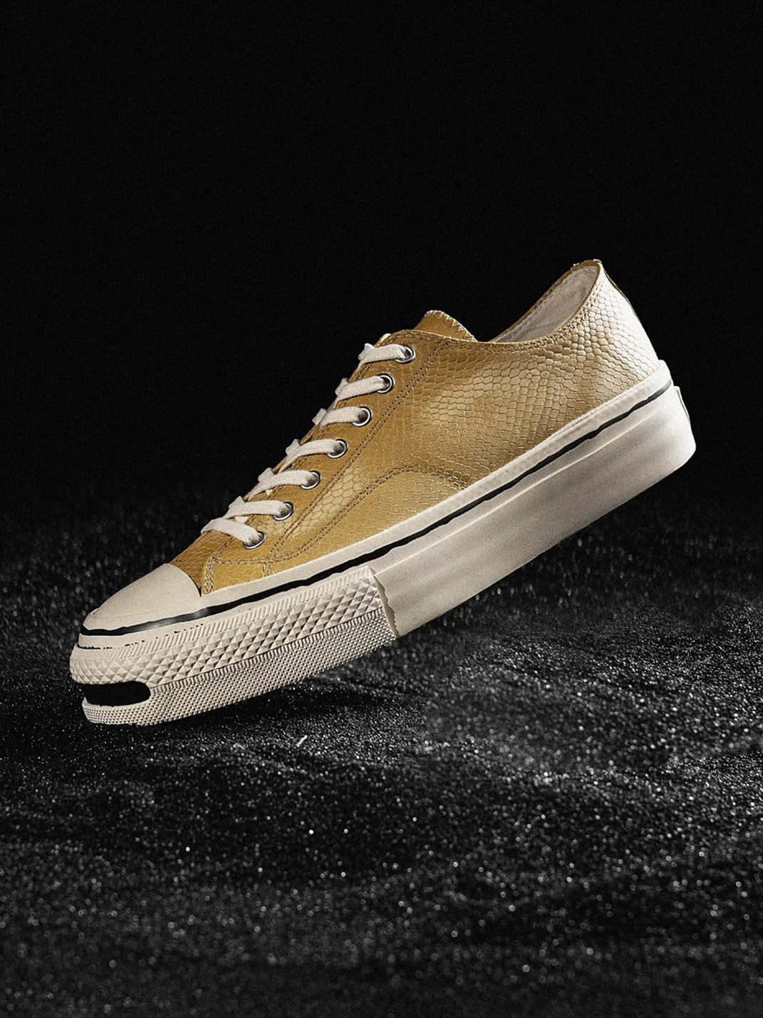 T/C MADE│030 Snake-Pattern Cowhide Low-Top Smiley Canvas Sneakers-Yellow - PSYLOS 1, T/C MADE│030 Snake-Pattern Cowhide Low-Top Smiley Canvas Sneakers-Yellow, Canvas Sneakers, T/C MADE, PSYLOS 1