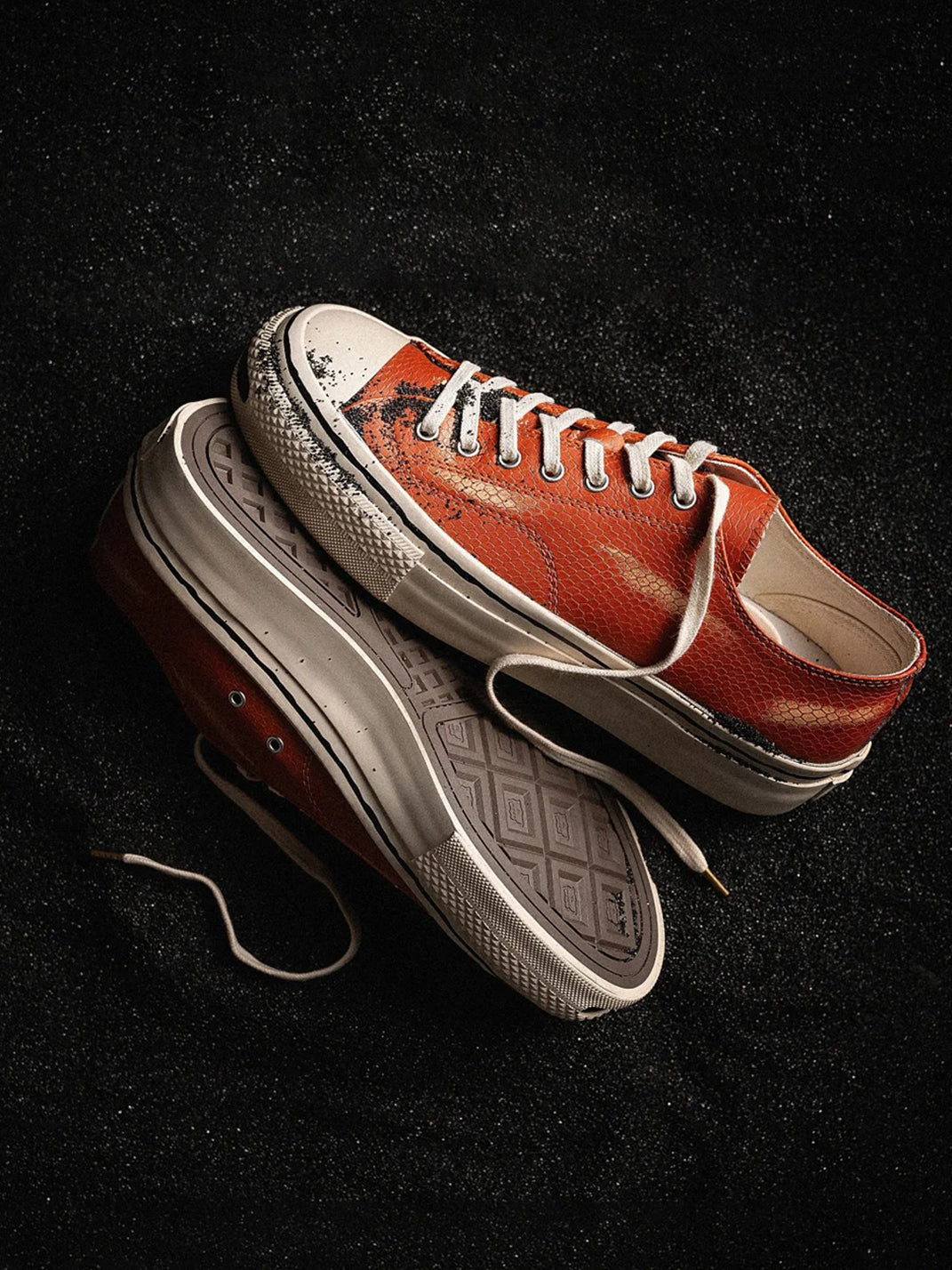 T/C MADE│030 Snake-Pattern Cowhide Low-Top Smiley Canvas Sneakers-Red - PSYLOS 1, T/C MADE│030 Snake-Pattern Cowhide Low-Top Smiley Canvas Sneakers-Red, Canvas Sneakers, T/C MADE, PSYLOS 1