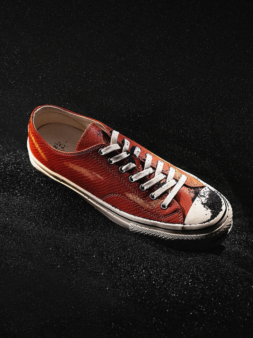 T/C MADE│030 Snake-Pattern Cowhide Low-Top Smiley Canvas Sneakers-Red - PSYLOS 1, T/C MADE│030 Snake-Pattern Cowhide Low-Top Smiley Canvas Sneakers-Red, Canvas Sneakers, T/C MADE, PSYLOS 1