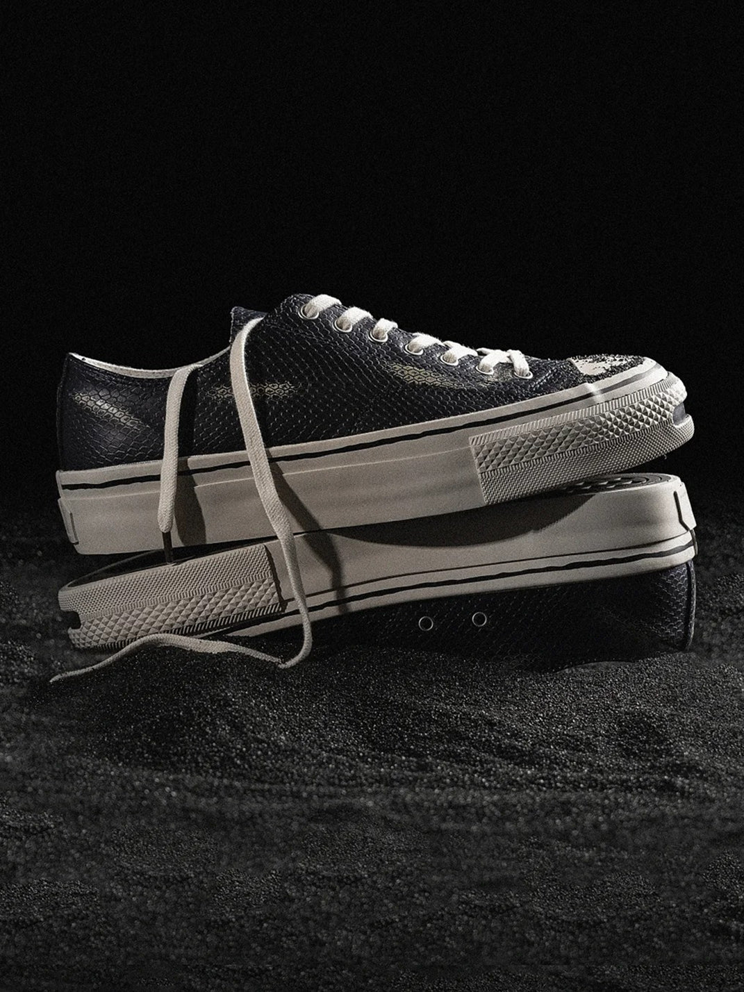 T/C MADE│030 Snake-Pattern Cowhide Low-Top Smiley Canvas Sneakers-Black & Blue - PSYLOS 1, T/C MADE│030 Snake-Pattern Cowhide Low-Top Smiley Canvas Sneakers-Black & Blue, Canvas Sneakers, T/C MADE, PSYLOS 1