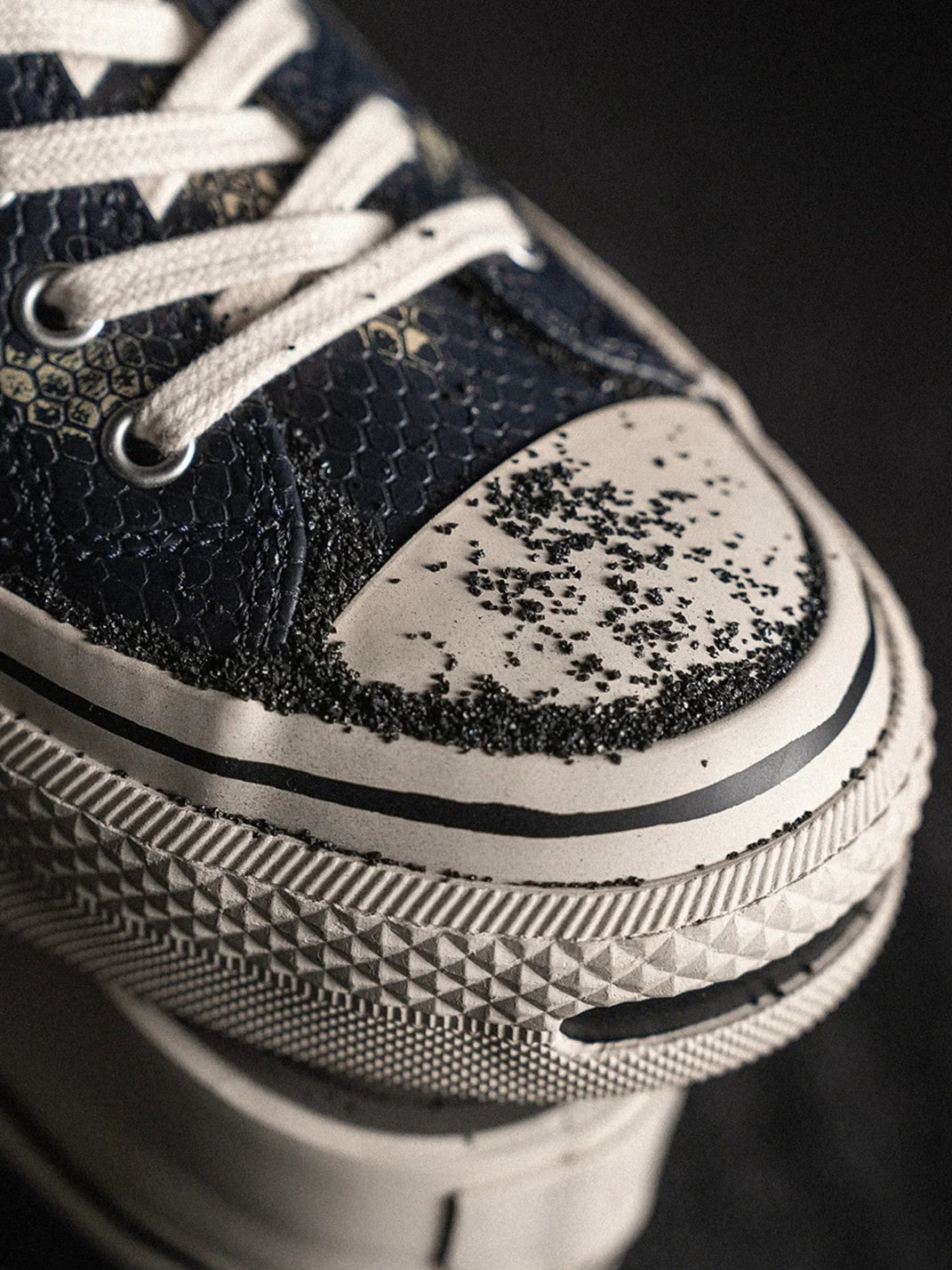 T/C MADE│030 Snake-Pattern Cowhide Low-Top Smiley Canvas Sneakers-Black & Blue - PSYLOS 1, T/C MADE│030 Snake-Pattern Cowhide Low-Top Smiley Canvas Sneakers-Black & Blue, Canvas Sneakers, T/C MADE, PSYLOS 1