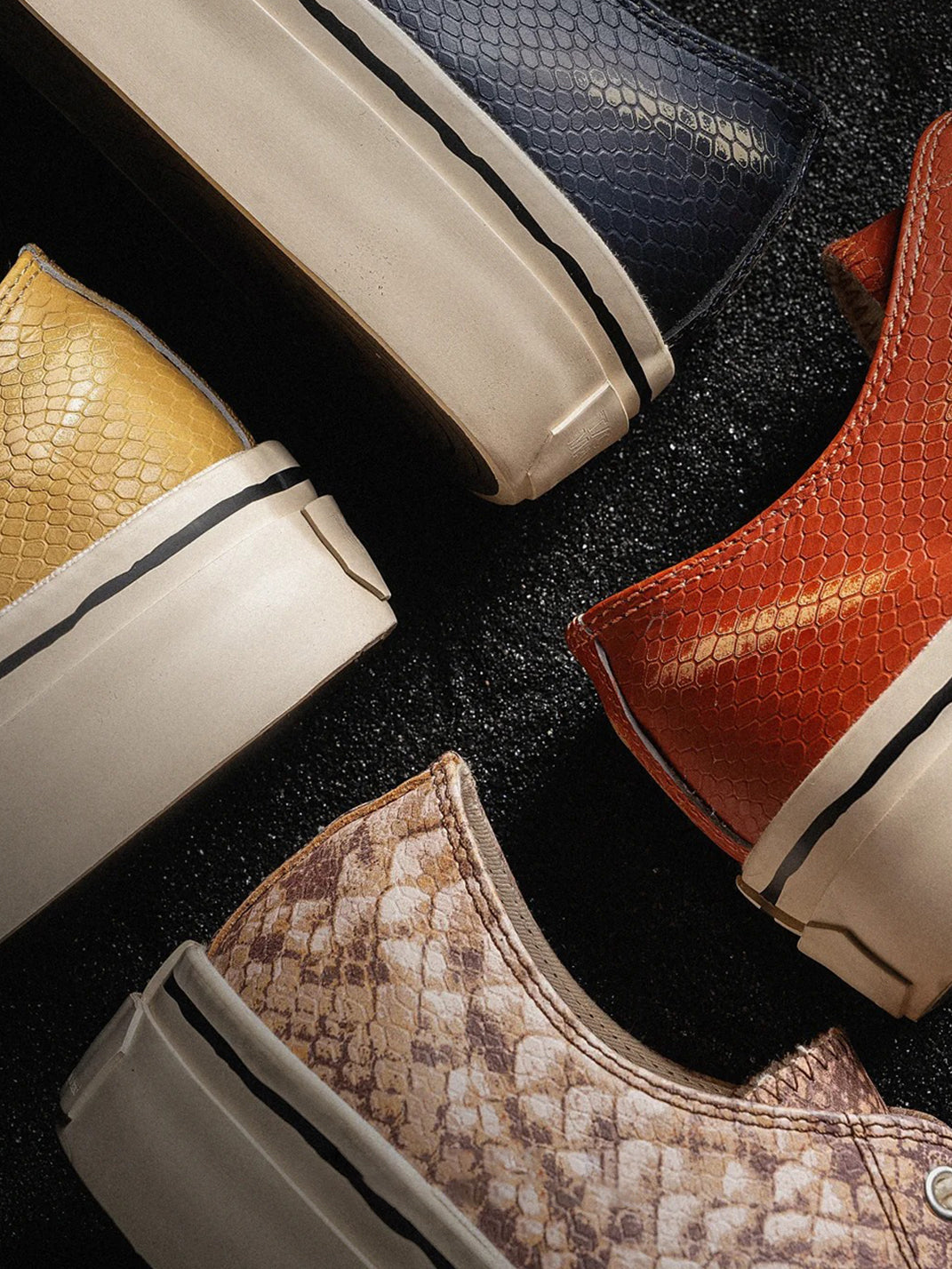 T/C MADE│030 Snake-Pattern Cowhide Low-Top Smiley Canvas Sneakers-Yellow - PSYLOS 1, T/C MADE│030 Snake-Pattern Cowhide Low-Top Smiley Canvas Sneakers-Yellow, Canvas Sneakers, T/C MADE, PSYLOS 1