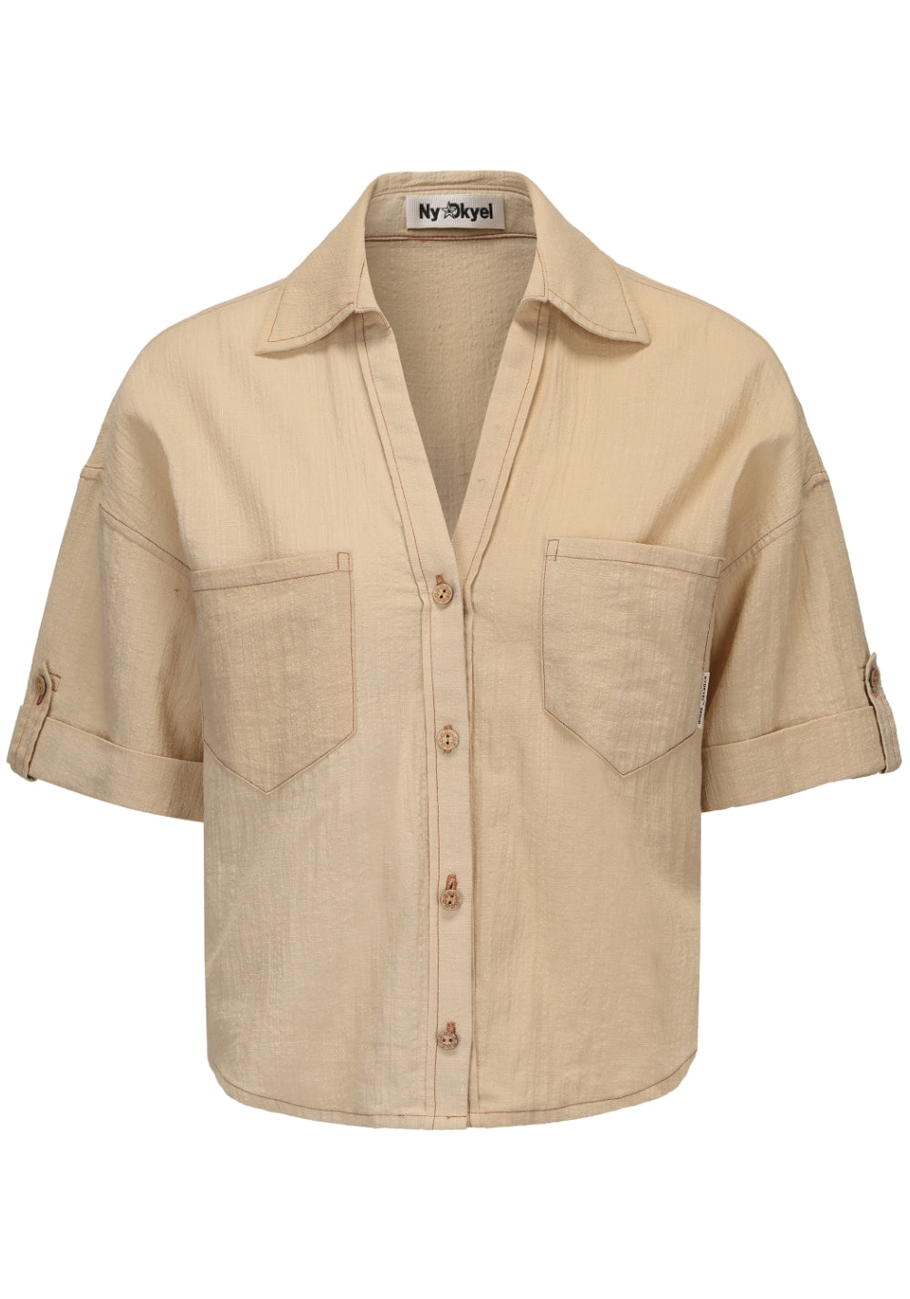 NyDkyel丨Tencel Linen Blend Wooden Button Short Crop Shirt - PSYLOS 1, NyDkyel丨Tencel Linen Blend Wooden Button Short Crop Shirt, Shirt, NyDkyel, PSYLOS 1