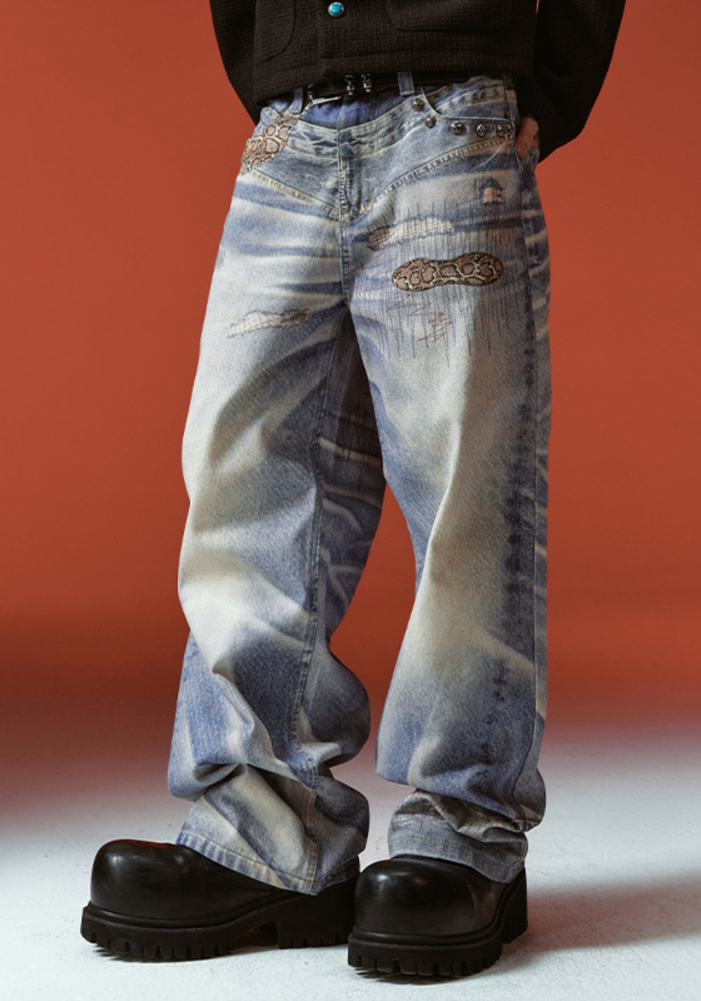 YADcrew丨YADcrew Python-Embossed Jeans - PSYLOS 1, YADcrew丨YADcrew Python-Embossed Jeans, Jeans, YADcrew, PSYLOS 1