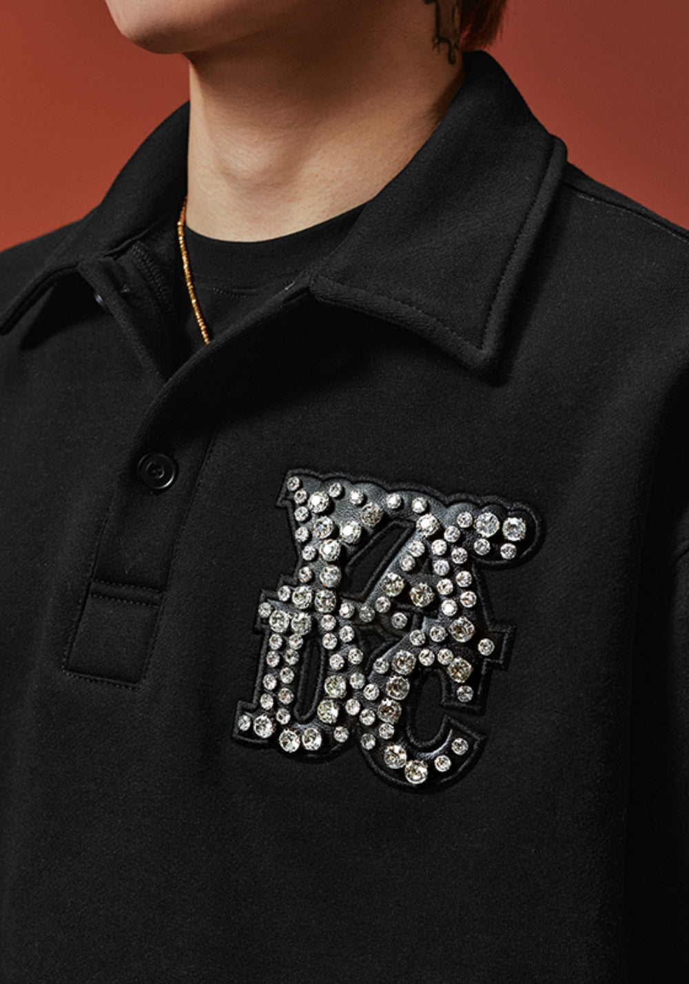YADcrew丨Crystal-Embellished Unisex Polo Sweatshirt-Black - PSYLOS 1, YADcrew丨Crystal-Embellished Unisex Polo Sweatshirt-Black, Polo Shirt, YADcrew, PSYLOS 1