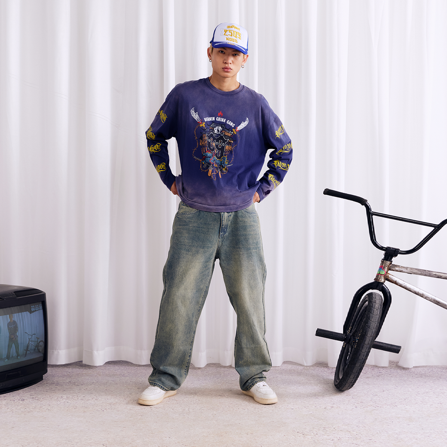 BURNIN Dyeing Distressed Community Culture Sweatshirt - PSYLOS 1, BURNIN Dyeing Distressed Community Culture Sweatshirt, Sweatshirts, Burnin, PSYLOS 1