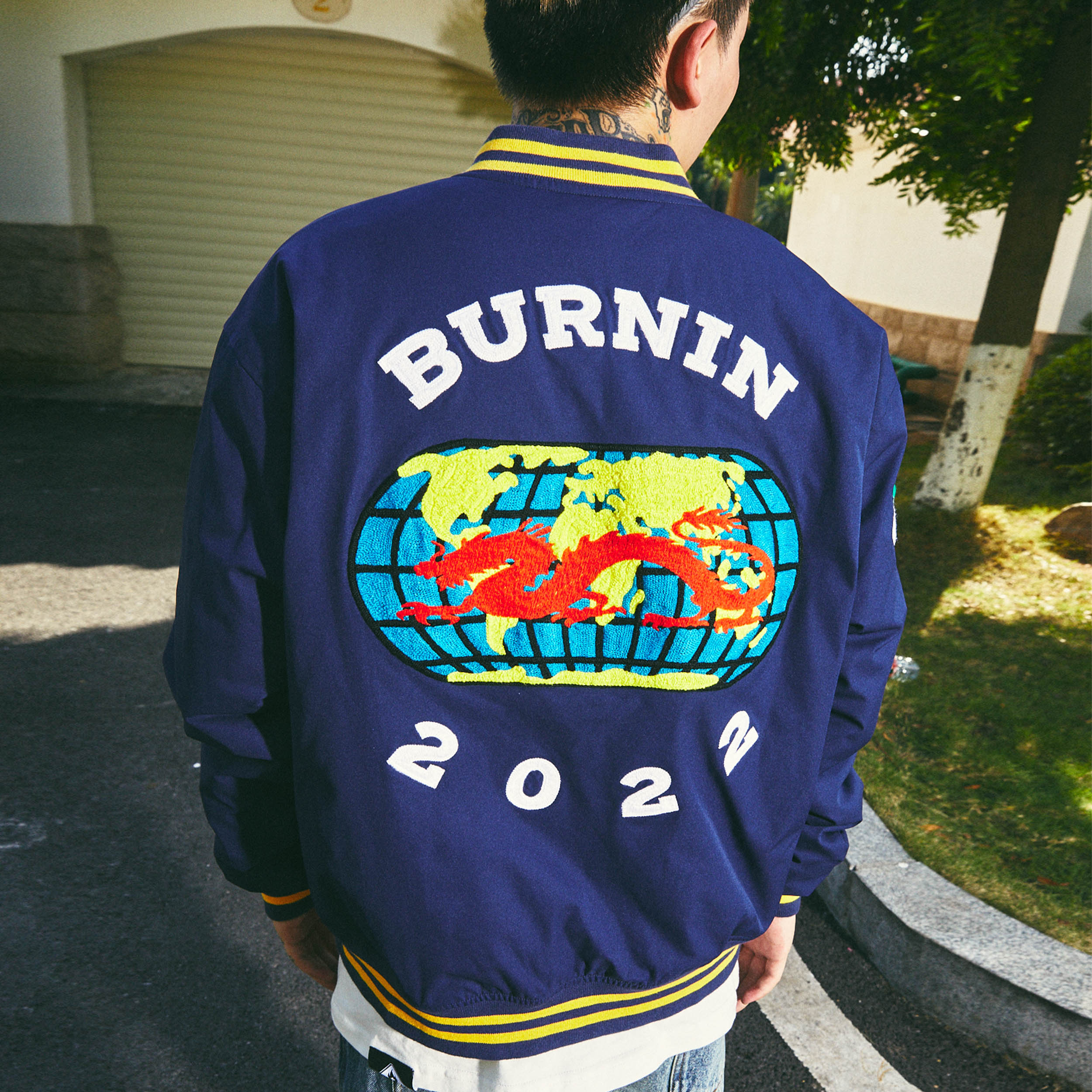 BURNIN PEACE&LOVE EMBROIDERED BASEBALL JACKET - PSYLOS 1, BURNIN PEACE&LOVE EMBROIDERED BASEBALL JACKET, Jackets, Burnin, PSYLOS 1