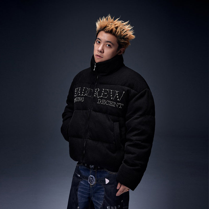 YADcrew丨Electroplated Pearl Slogan Woolen Stand-Up Collar Thickened Cotton Jacket - PSYLOS 1, YADcrew丨Electroplated Pearl Slogan Woolen Stand-Up Collar Thickened Cotton Jacket, Jacket, YADcrew•JAPAN, PSYLOS 1