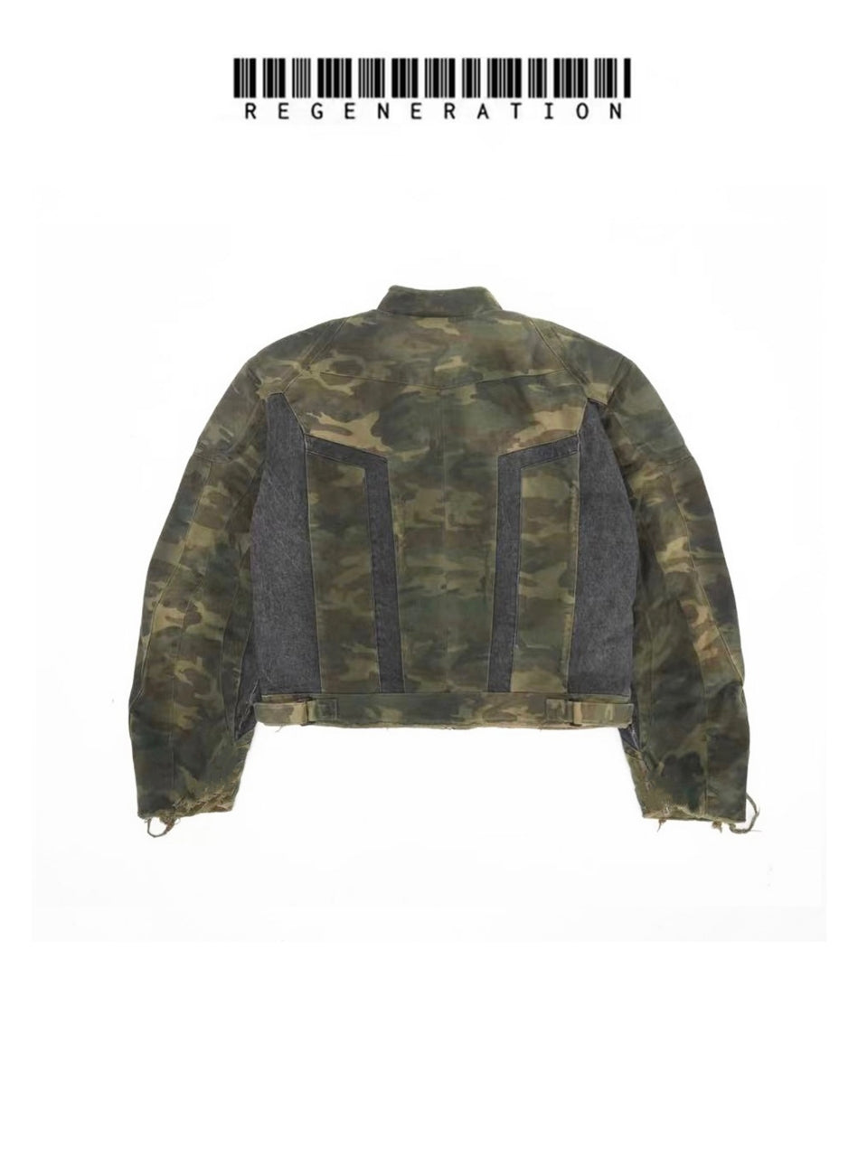 REGEN ZONE Lord Of War Washed Camouflage Dirty Dyed Motorcycle Jacket