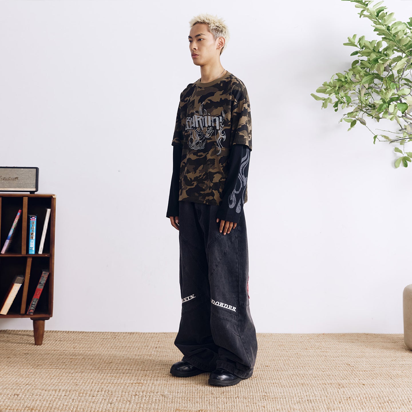 BURNIN* “97’series” worn fire pattern fake two-piece T-shirt - PSYLOS 1, BURNIN* “97’series” worn fire pattern fake two-piece T-shirt, T-Shirt, Burnin, PSYLOS 1