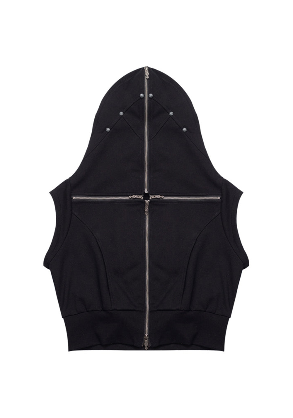 ATA NOTHINGNESS Crisscross Zip-Up Hooded Vest-Black - PSYLOS 1, ATA NOTHINGNESS Crisscross Zip-Up Hooded Vest-Black, Vest, ATA NOTHINGESS, PSYLOS 1