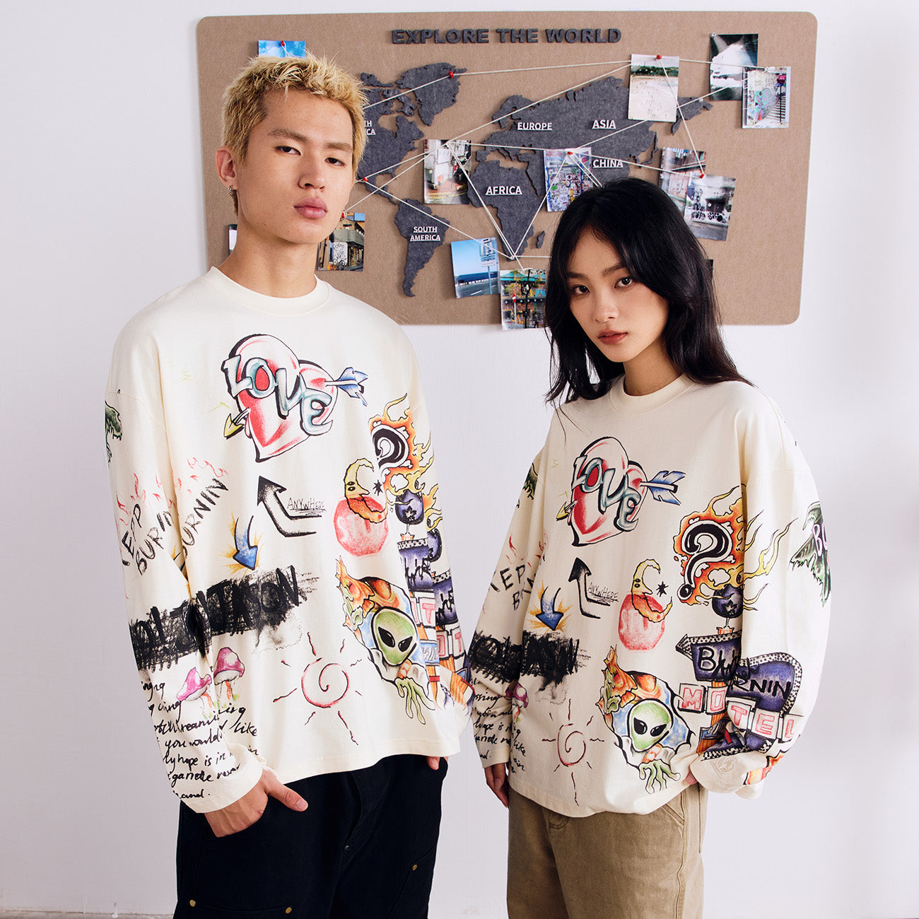 BURNIN* "All Roads Lead to Freedom" Graffiti Hand-Painted Long Sleeve T-Shirt - PSYLOS 1, BURNIN* "All Roads Lead to Freedom" Graffiti Hand-Painted Long Sleeve T-Shirt, T-Shirt, Burnin, PSYLOS 1