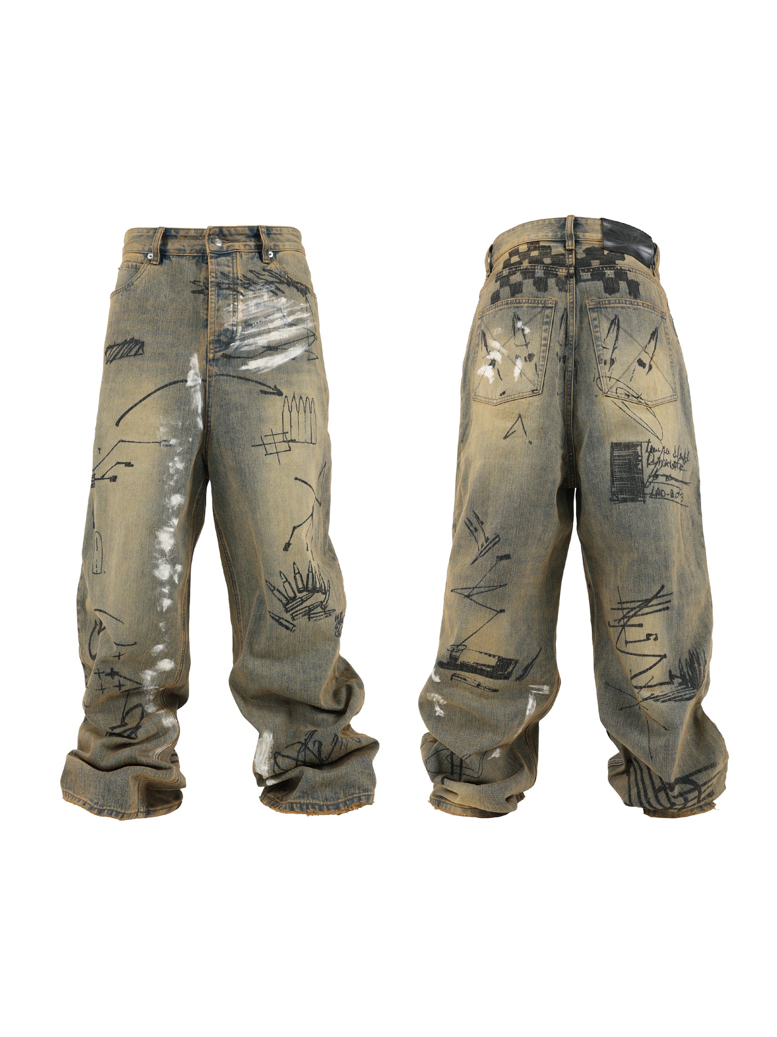 Washed Mud-dyed Graffiti Baggy Jeans