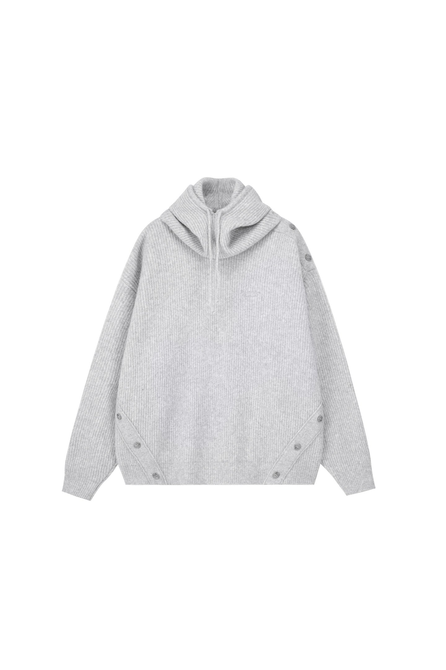 PCLP Button Short Crew Neck Sweater Detachable Hoodie