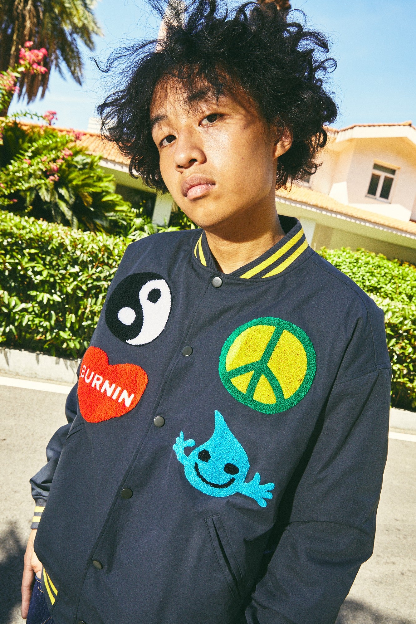 BURNIN PEACE&LOVE EMBROIDERED BASEBALL JACKET - PSYLOS 1, BURNIN PEACE&LOVE EMBROIDERED BASEBALL JACKET, Jackets, Burnin, PSYLOS 1