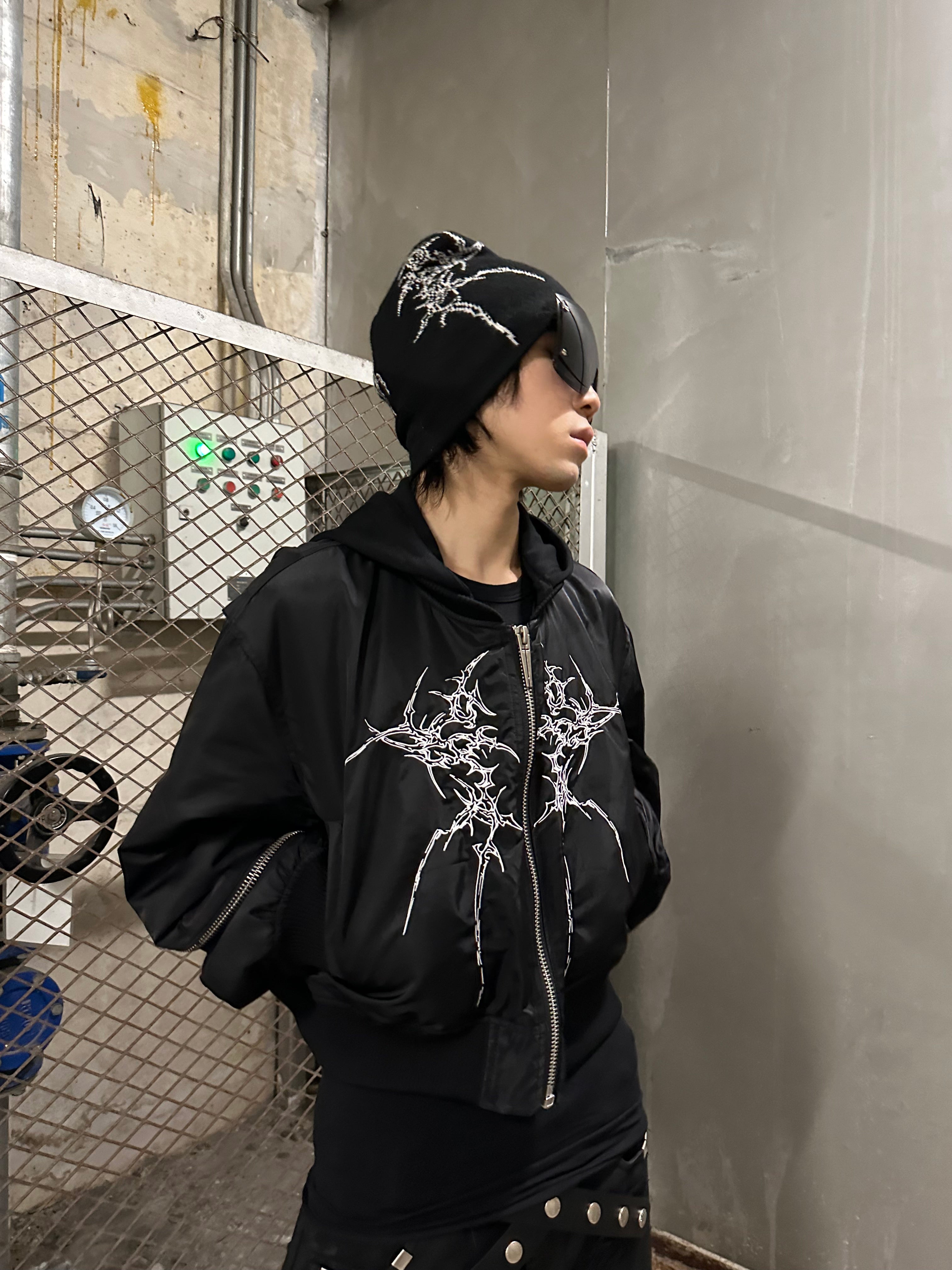 REBEL WAVE丨Double Zip Bone Print Hooded Jacket - PSYLOS 1, REBEL WAVE丨Double Zip Bone Print Hooded Jacket, Jacket, REBEL WAVE•JAPAN, PSYLOS 1