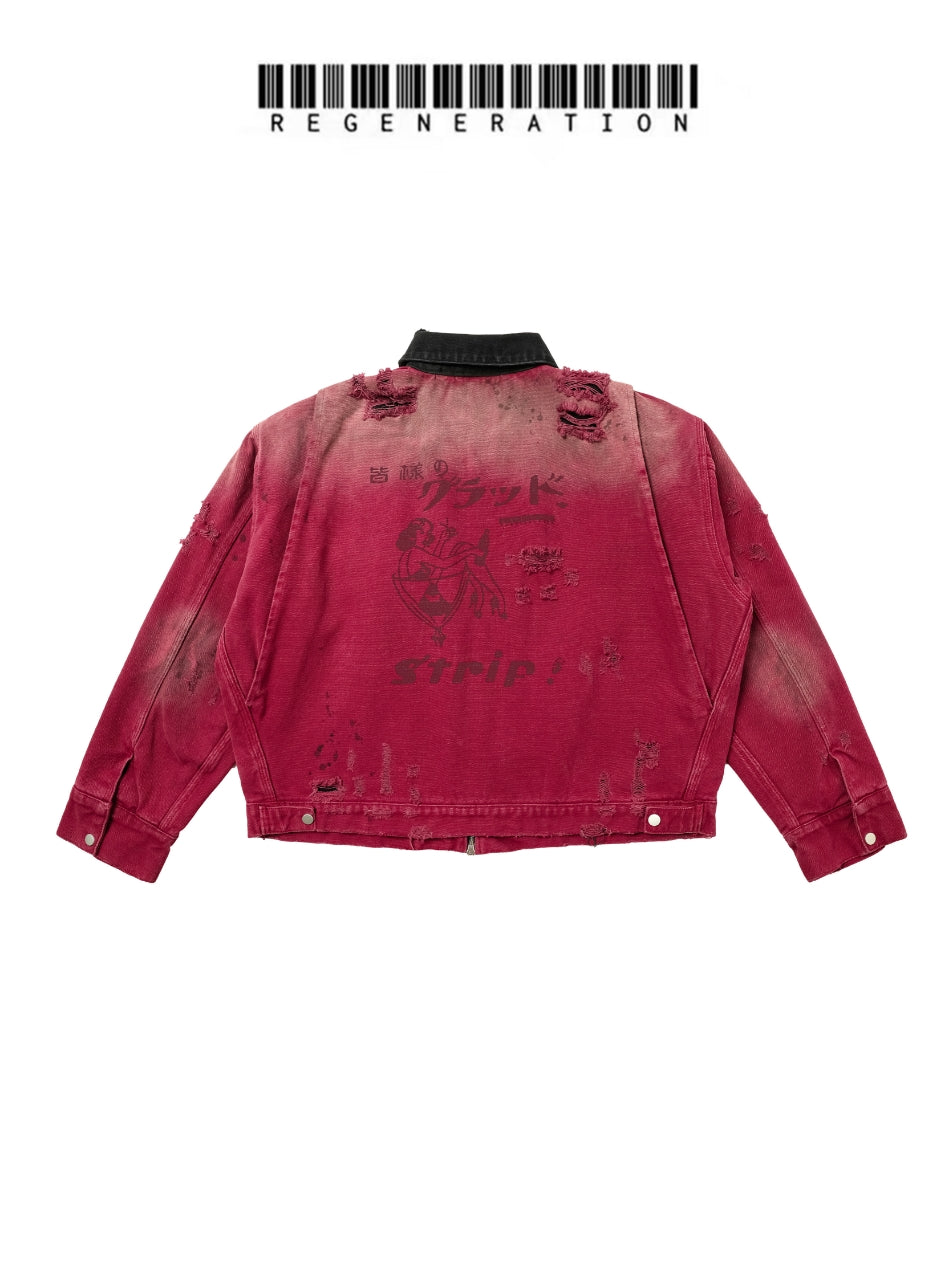 REGEN ZONE MAIKO Heavy Distressed Dirty-dyed Detroit Canvas Jacket