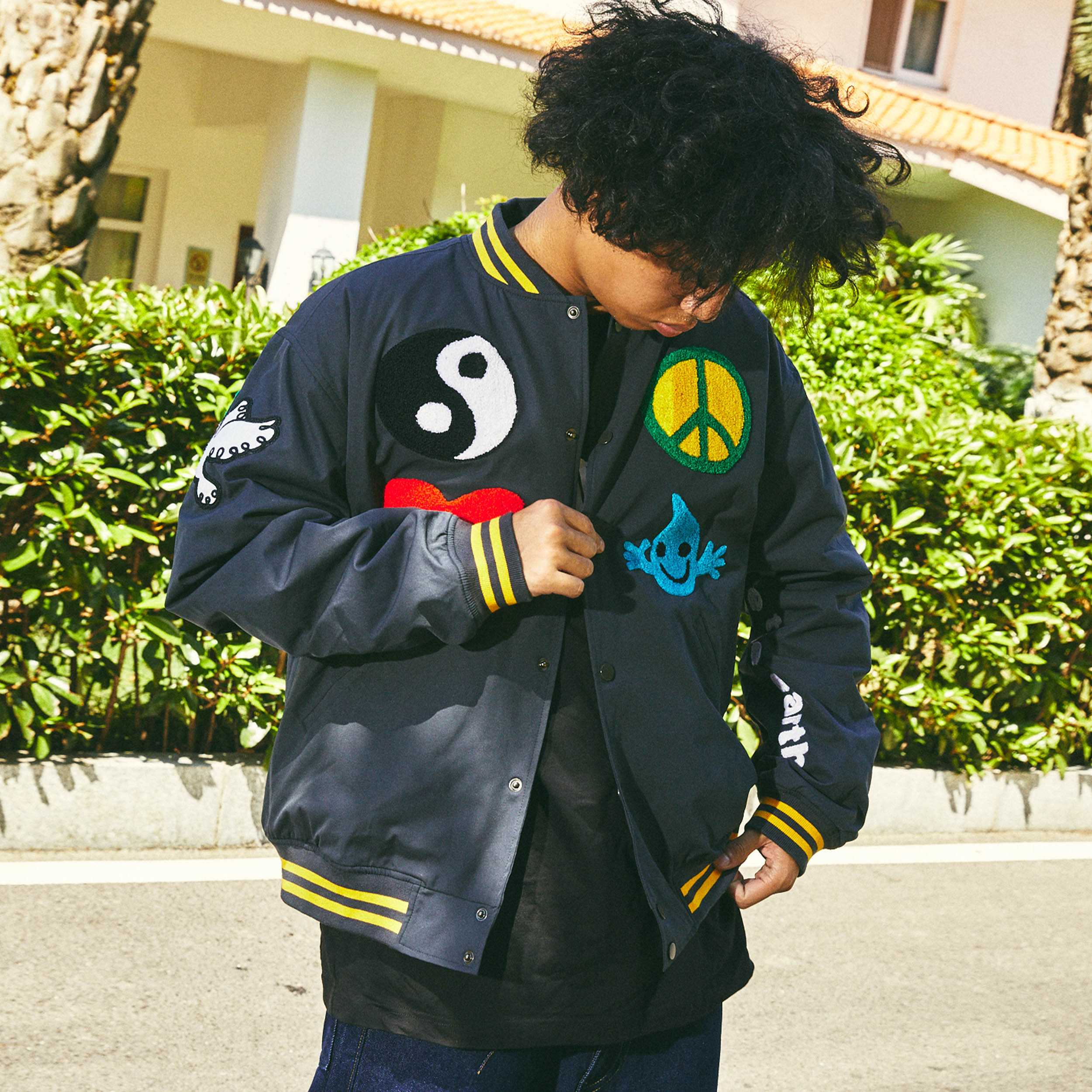 BURNIN PEACE&LOVE EMBROIDERED BASEBALL JACKET - PSYLOS 1, BURNIN PEACE&LOVE EMBROIDERED BASEBALL JACKET, Jackets, Burnin, PSYLOS 1