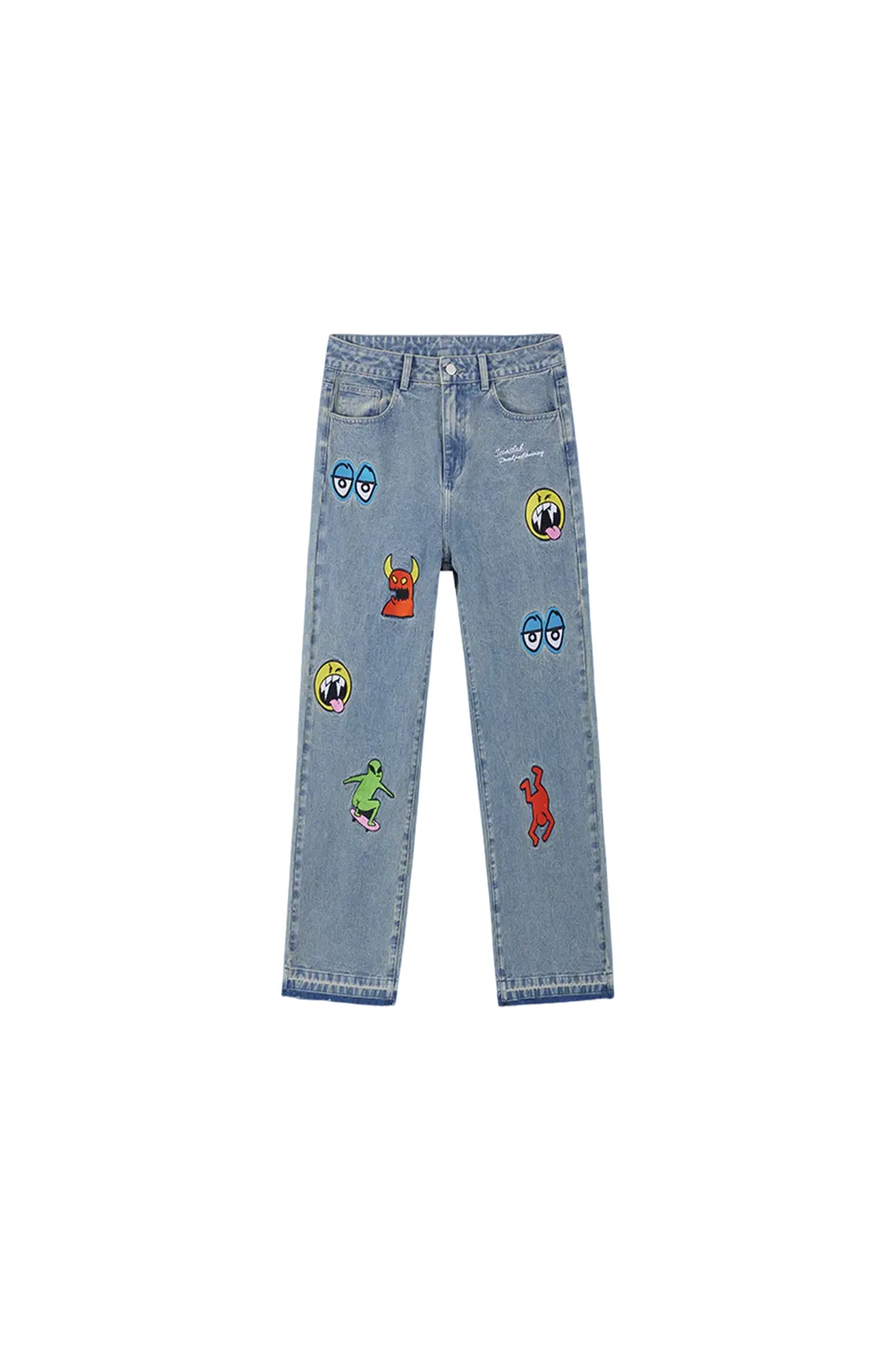 Cartoon Monster Embroidered Jeans - PSYLOS 1, Cartoon Monster Embroidered Jeans, Pants, iconslab, PSYLOS 1