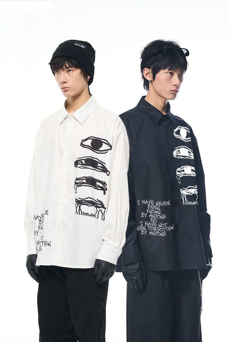 Eye-Printed Cuban Long Sleeve Shirt