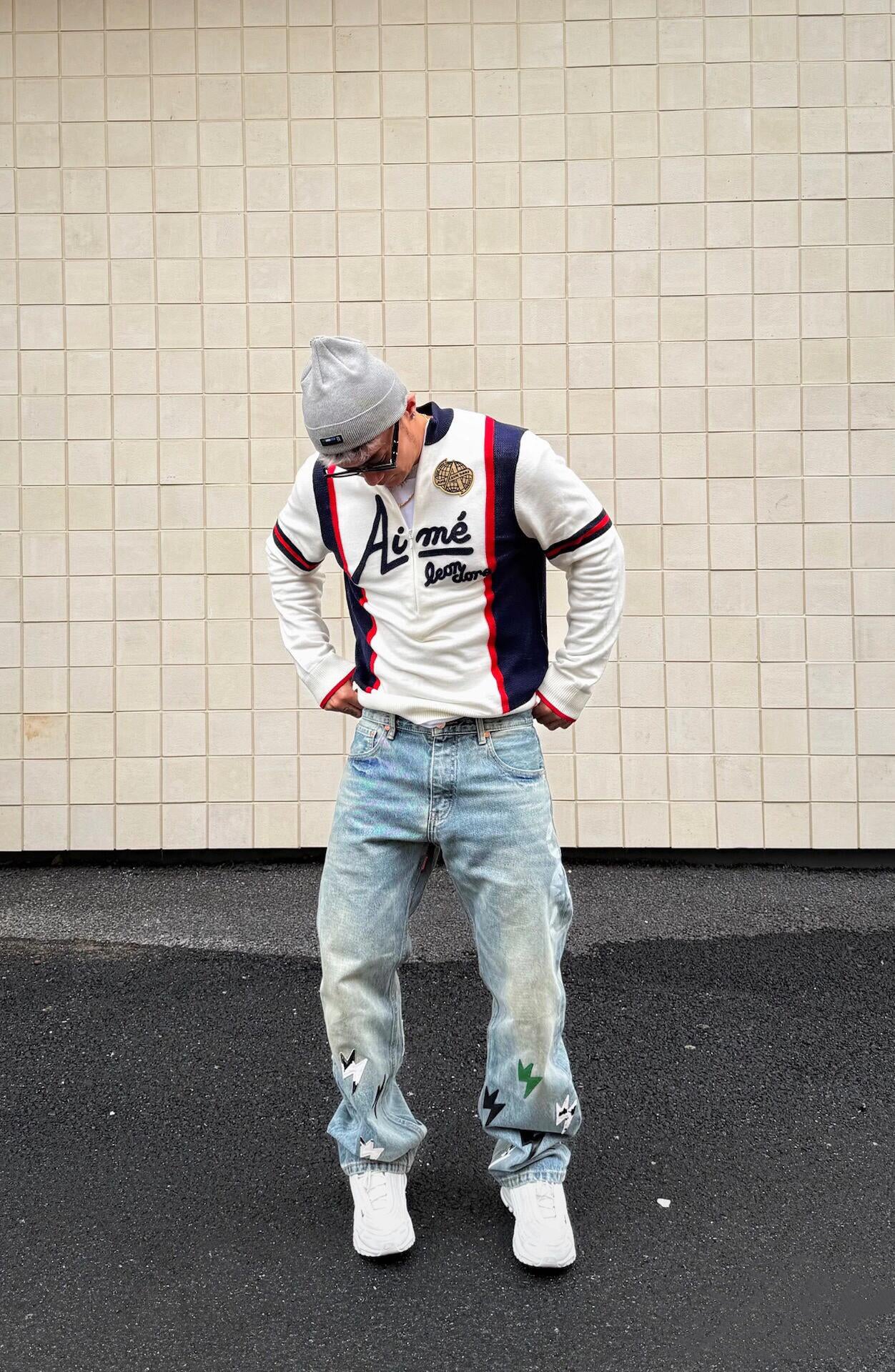 AMEXNOCAP丨Panda Lightning Leather Straight-Wash Jeans - PSYLOS 1, AMEXNOCAP丨Panda Lightning Leather Straight-Wash Jeans, Jeans, Amexnocap, PSYLOS 1