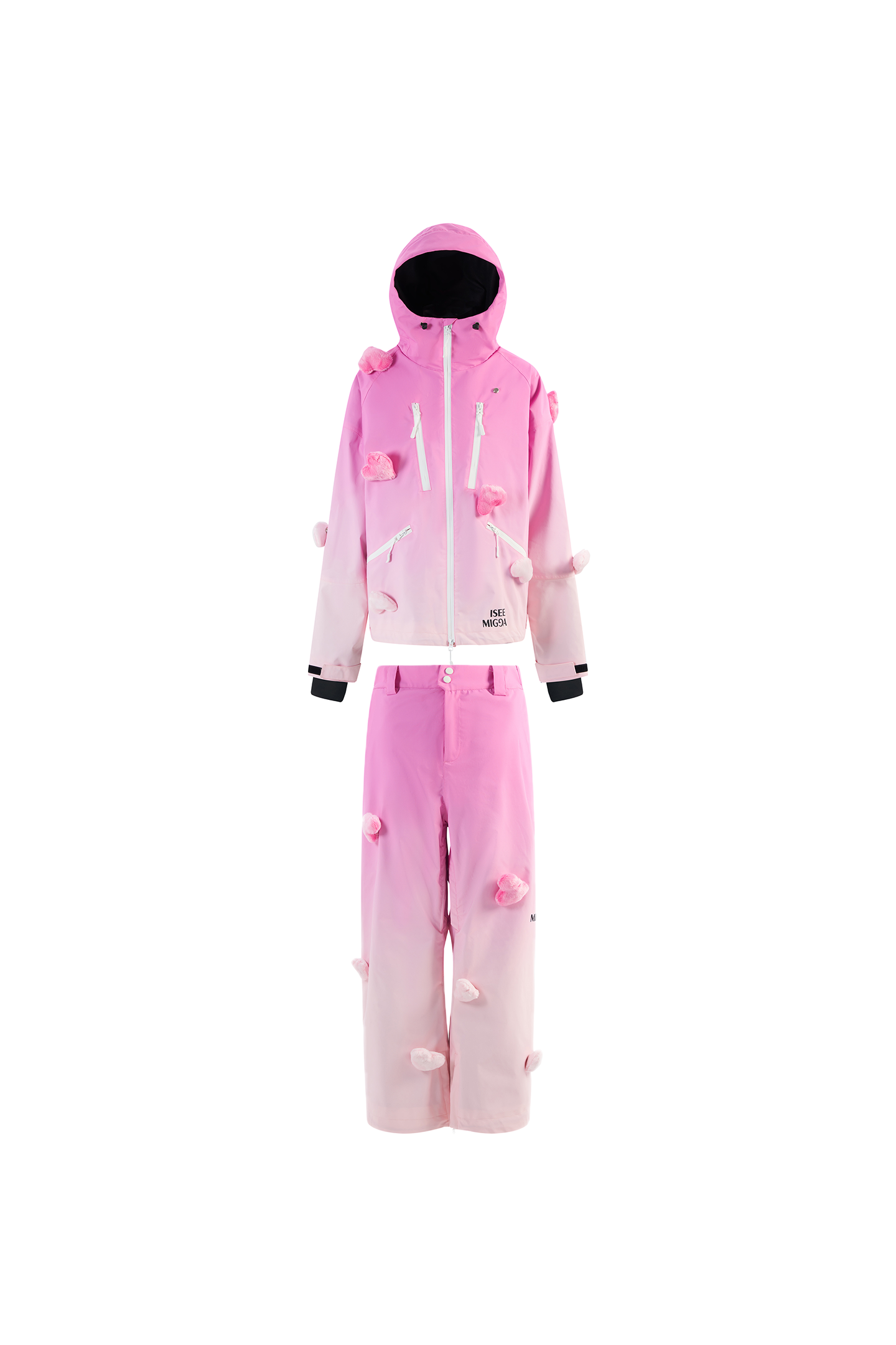 Pink Gradient Luminous Heart Ski Suit