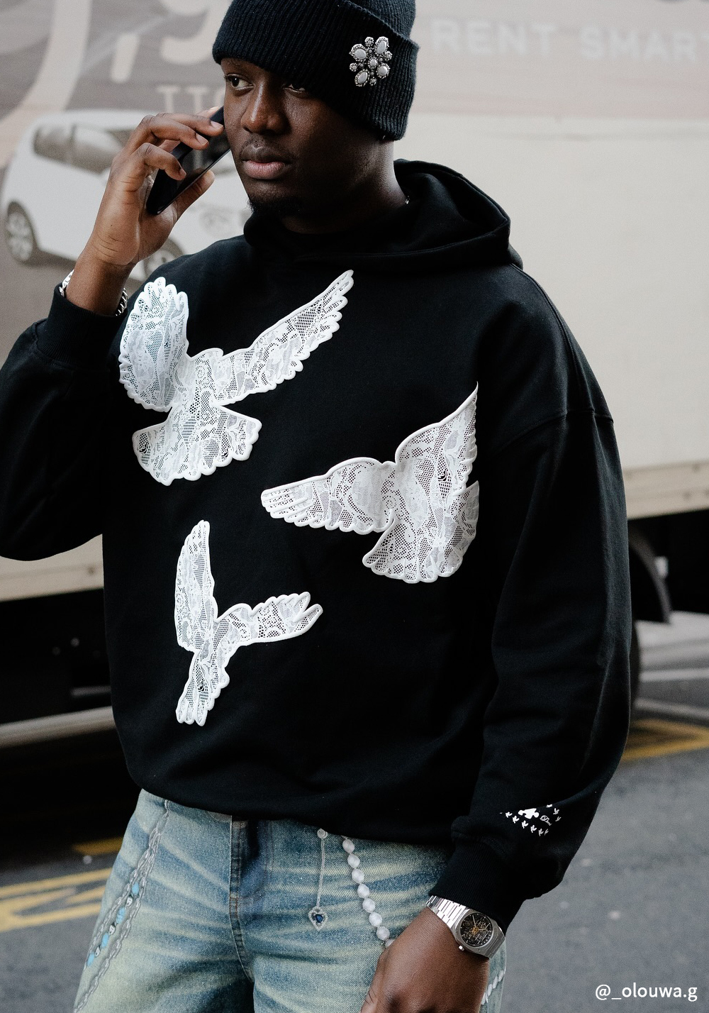 YADcrew | Black Printed Lace Foam Peace Dove Hoodie - PSYLOS 1, YADcrew | Black Printed Lace Foam Peace Dove Hoodie, Hoodie, YADcrew•JAPAN, PSYLOS 1