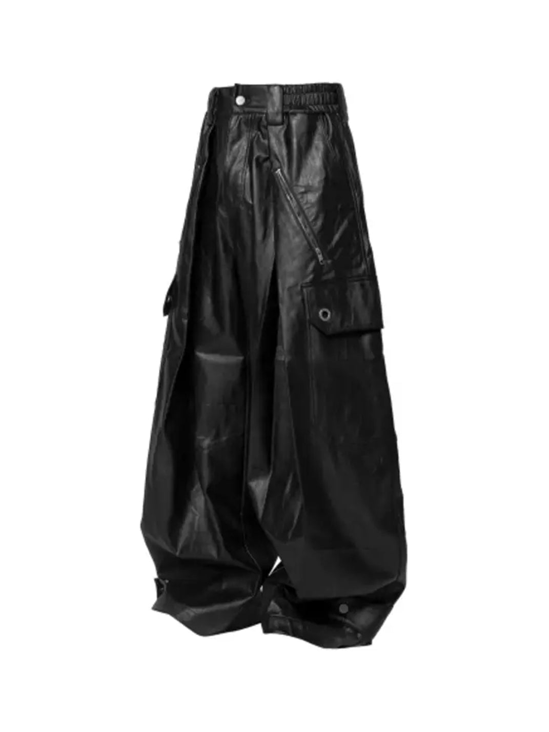 RELABEL丨Pantalones de cuero cónicos plisados