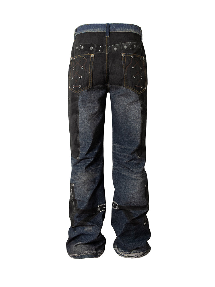 Rivet Tie Leather Print Pants