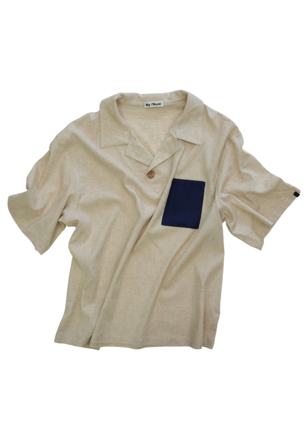 NyDkyel丨Cuban Collar Linen Tee - Contrast Pocket-Khaki - PSYLOS 1, NyDkyel丨Cuban Collar Linen Tee - Contrast Pocket-Khaki, T-Shirt, NyDkyel, PSYLOS 1