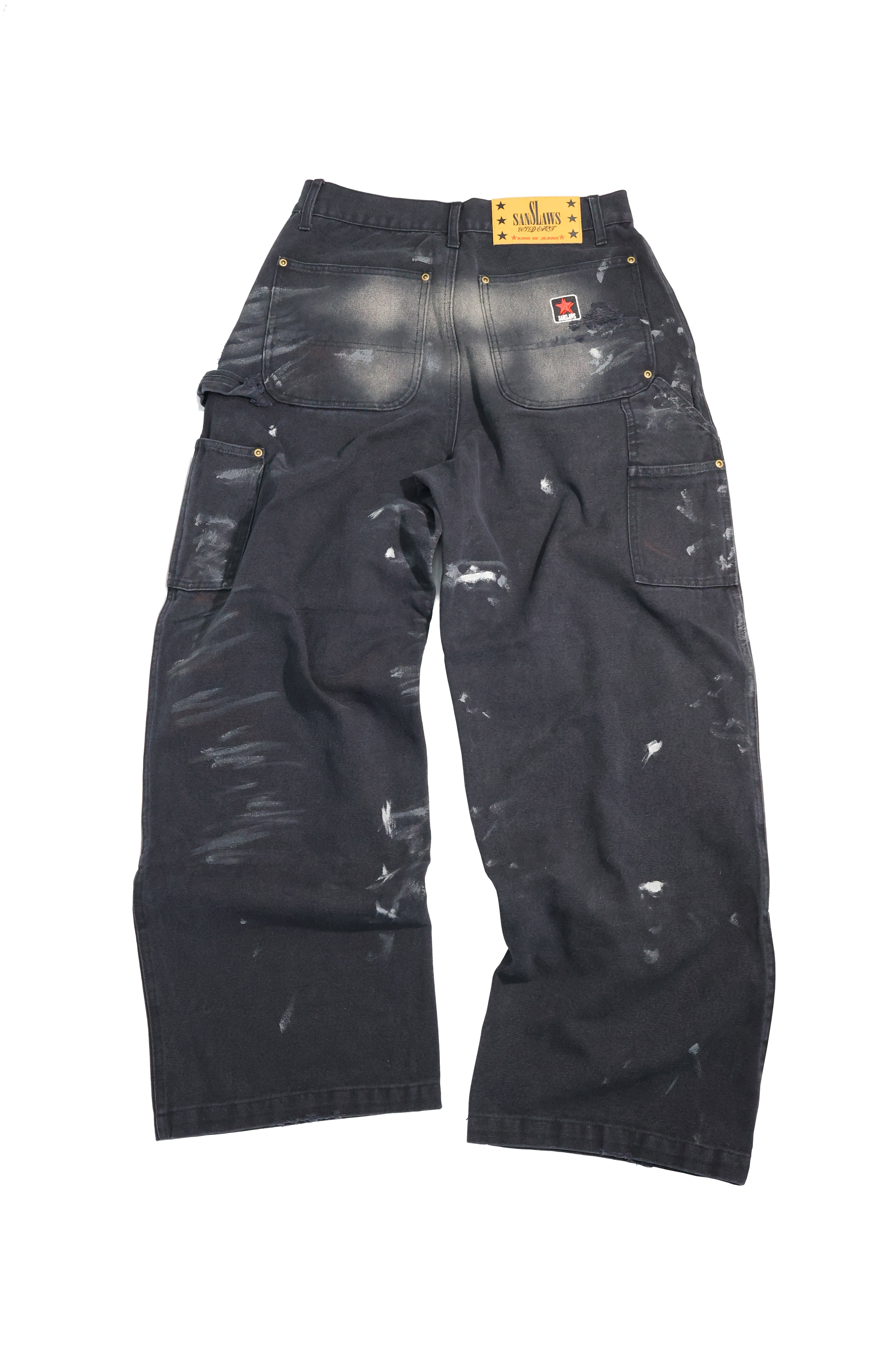 Double Knee Distressed Splash Paint Cargo Pants