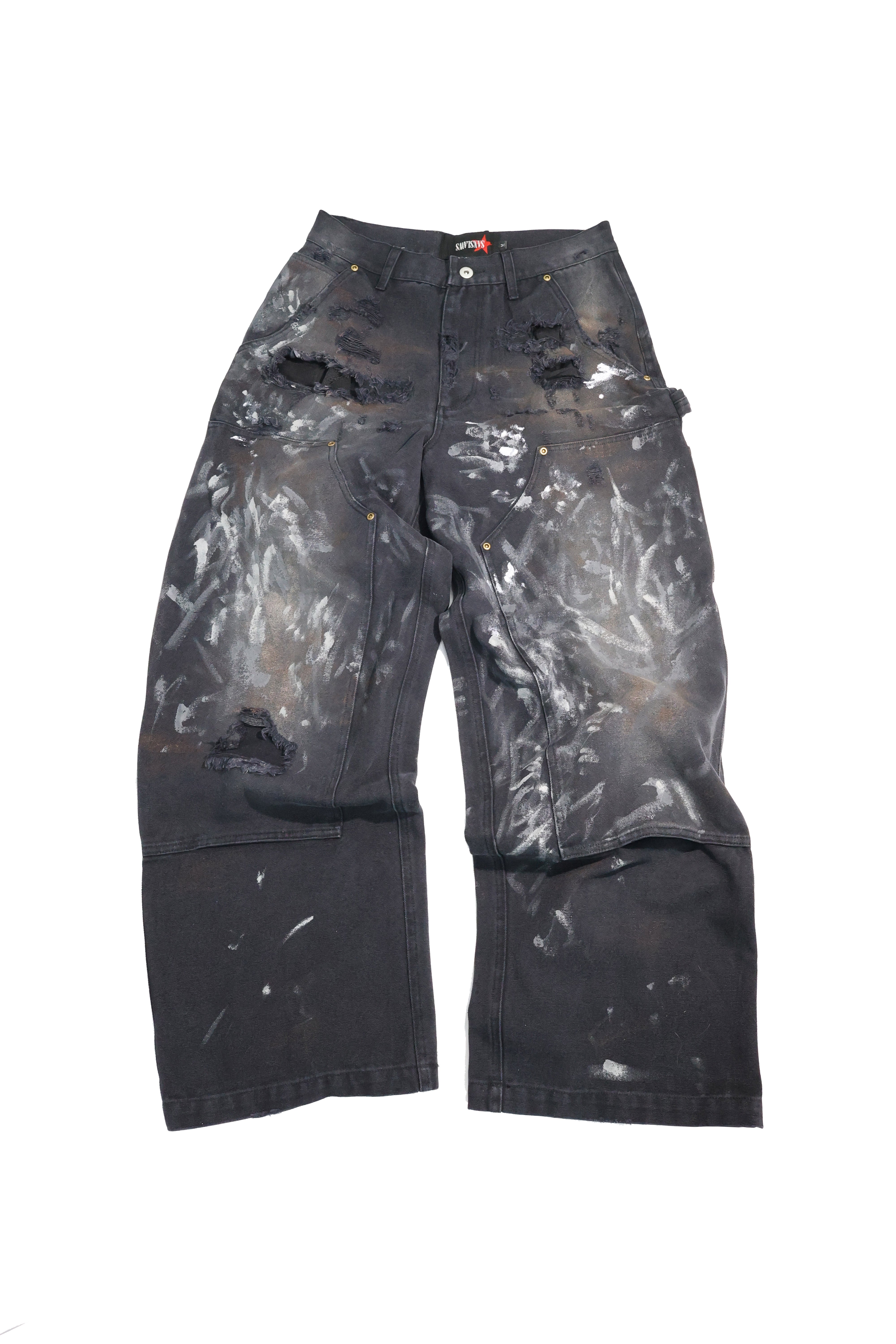 SANSLAWS丨Double Knee Distressed Splash Paint Cargo Pants - PSYLOS 1, SANSLAWS丨Double Knee Distressed Splash Paint Cargo Pants, Jeans, SANSLAWS, PSYLOS 1