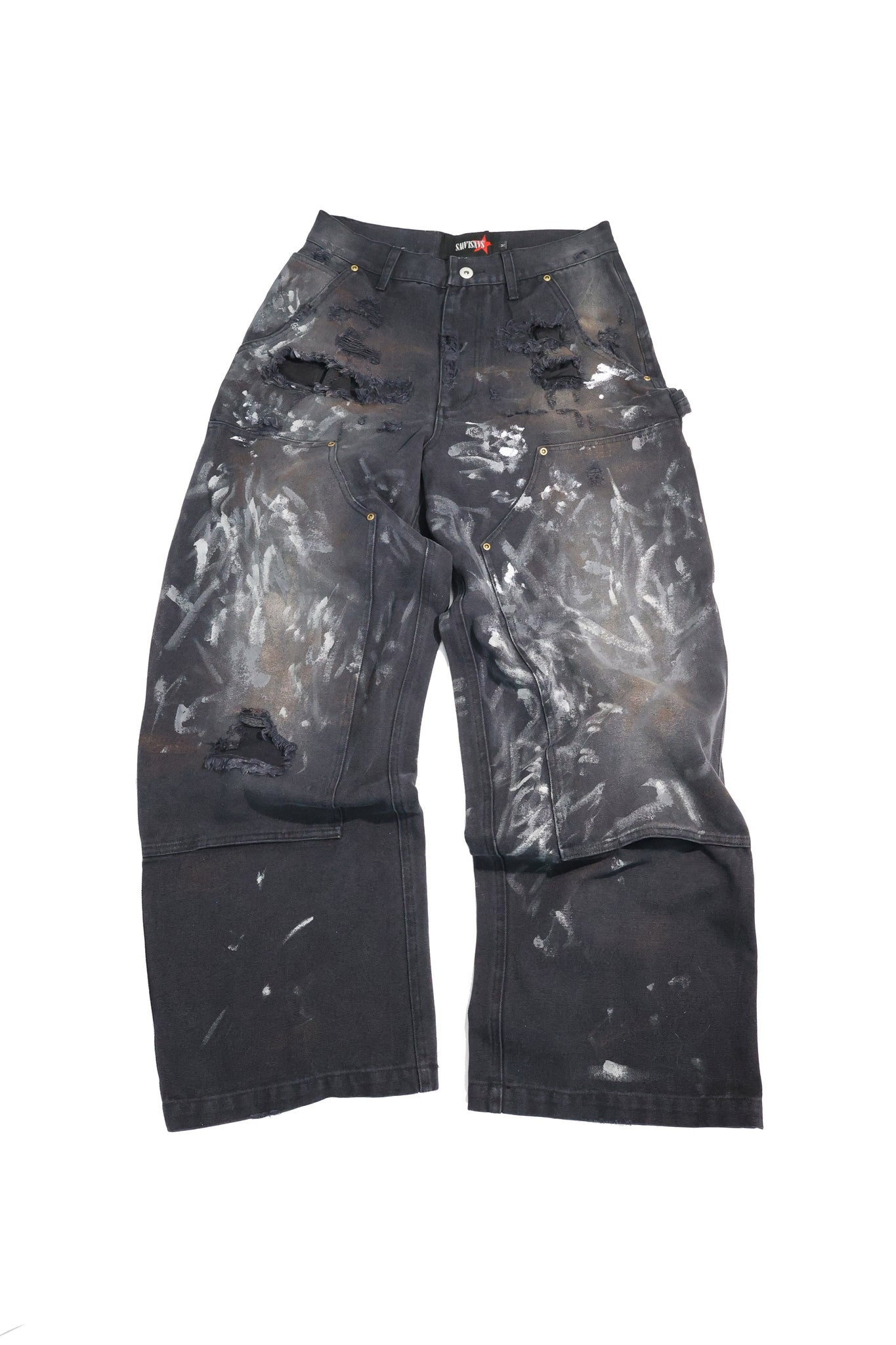 Double Knee Distressed Splash Paint Cargo Pants