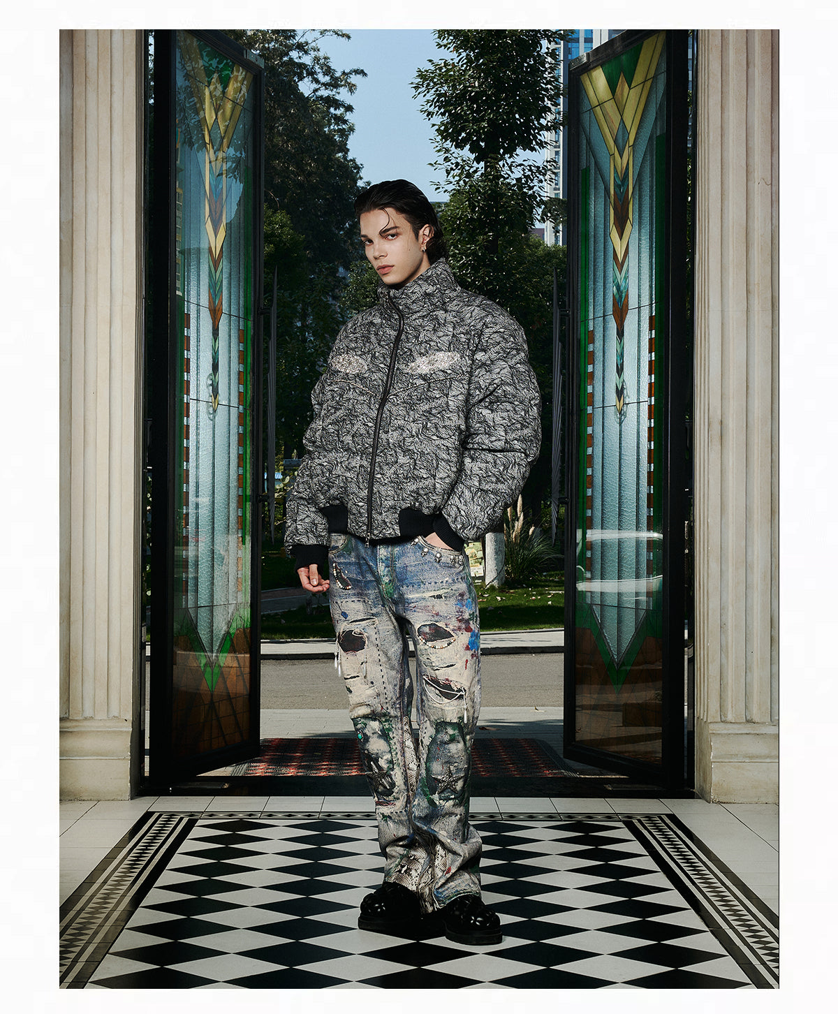 GLACIERBOY丨Textured Down Jacket With Rhinestones - PSYLOS 1, GLACIERBOY丨Textured Down Jacket With Rhinestones, Jackets, GLACIERBOY•JAPAN, PSYLOS 1