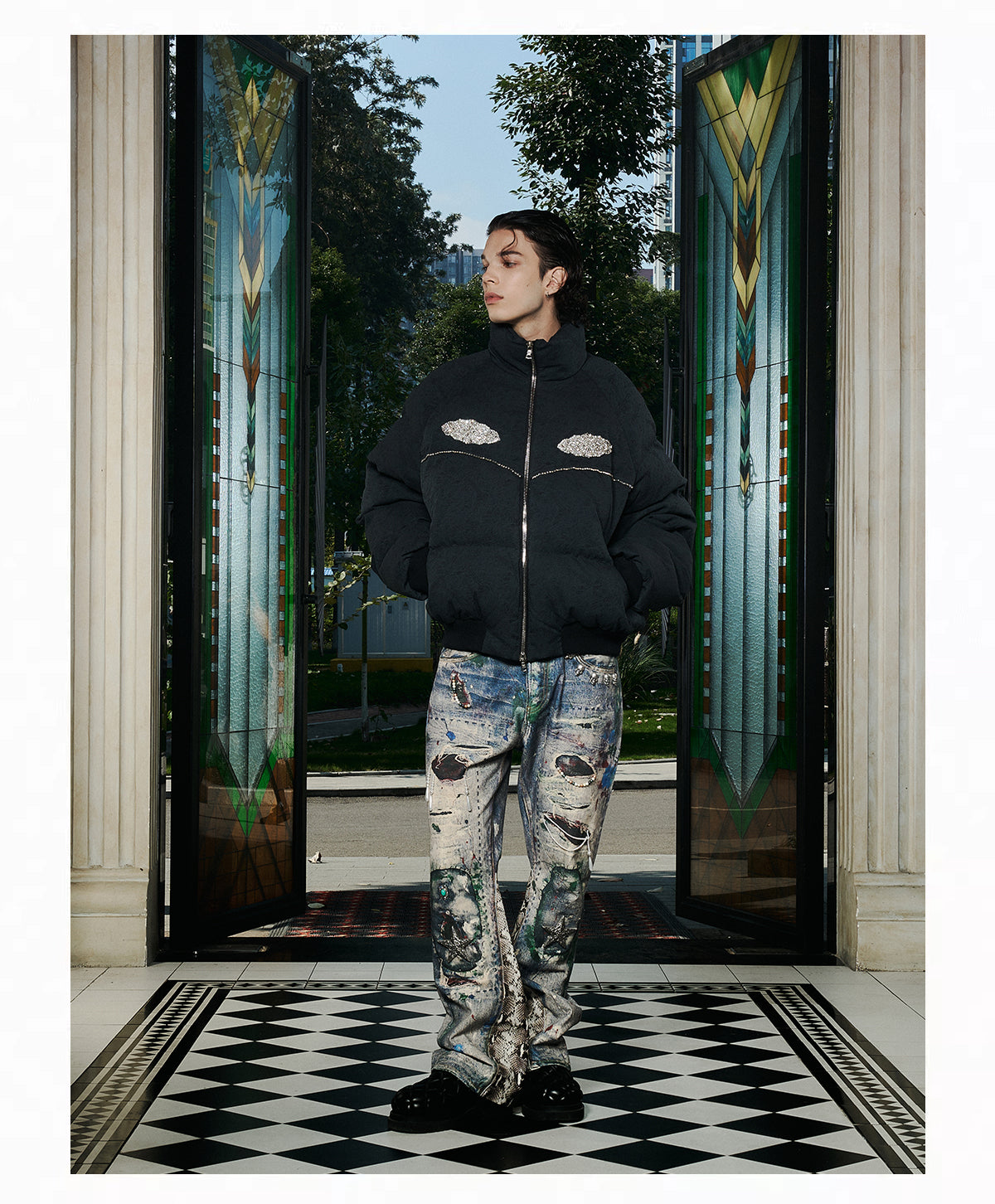 GLACIERBOY丨Textured Down Jacket With Rhinestones - PSYLOS 1, GLACIERBOY丨Textured Down Jacket With Rhinestones, Jackets, GLACIERBOY•JAPAN, PSYLOS 1