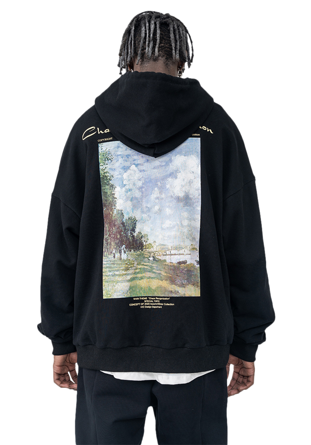 Monet Landscape Oil Painting Printing Hoodie - Black - PSYLOS1