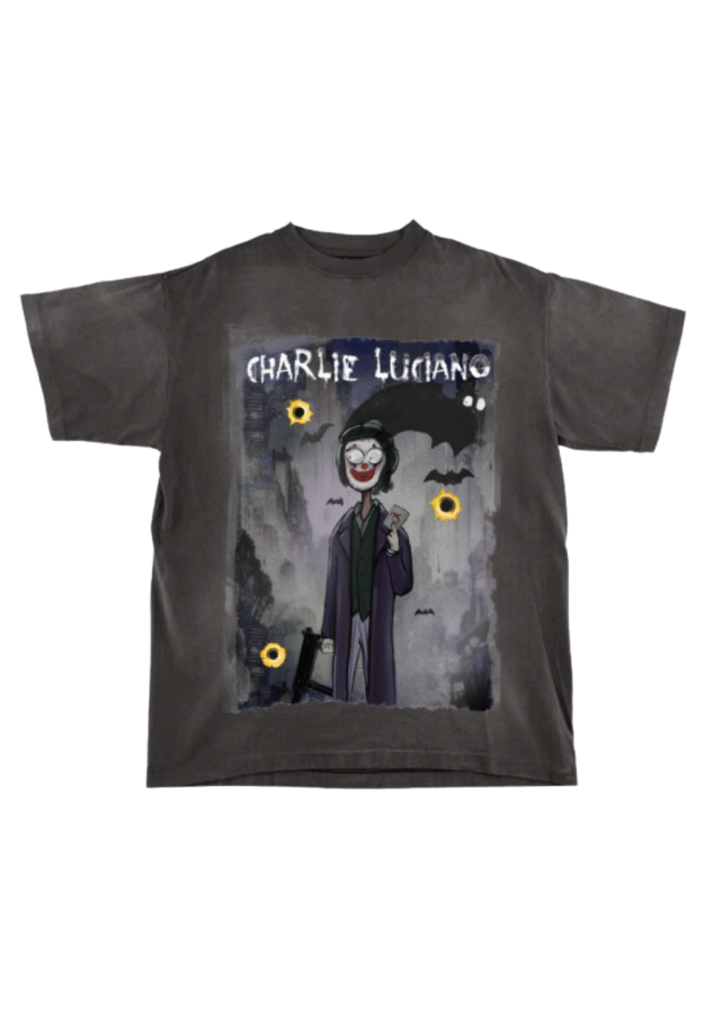 'Joker' Bullet Hole Print Vintage T-Shirt - PSYLOS 1, 'Joker' Bullet Hole Print Vintage T-Shirt, T-Shirt, Charlie Luciano, PSYLOS 1