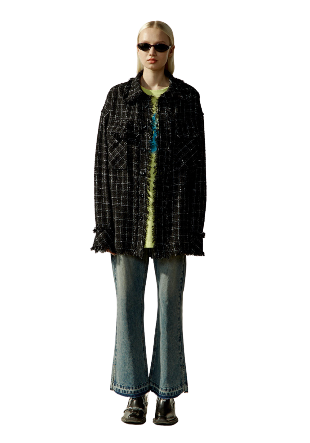 Tweed Oversized Shirt - Black - PSYLOS1